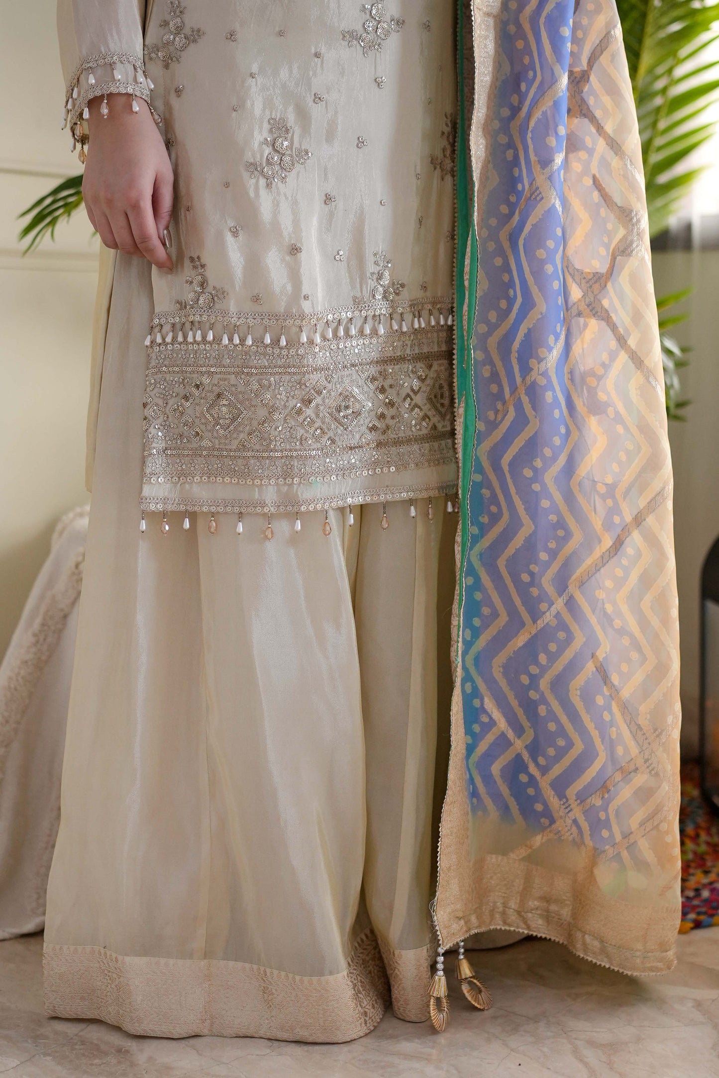 Nimrit Silk Suit Set With Green Badhani Dupatta