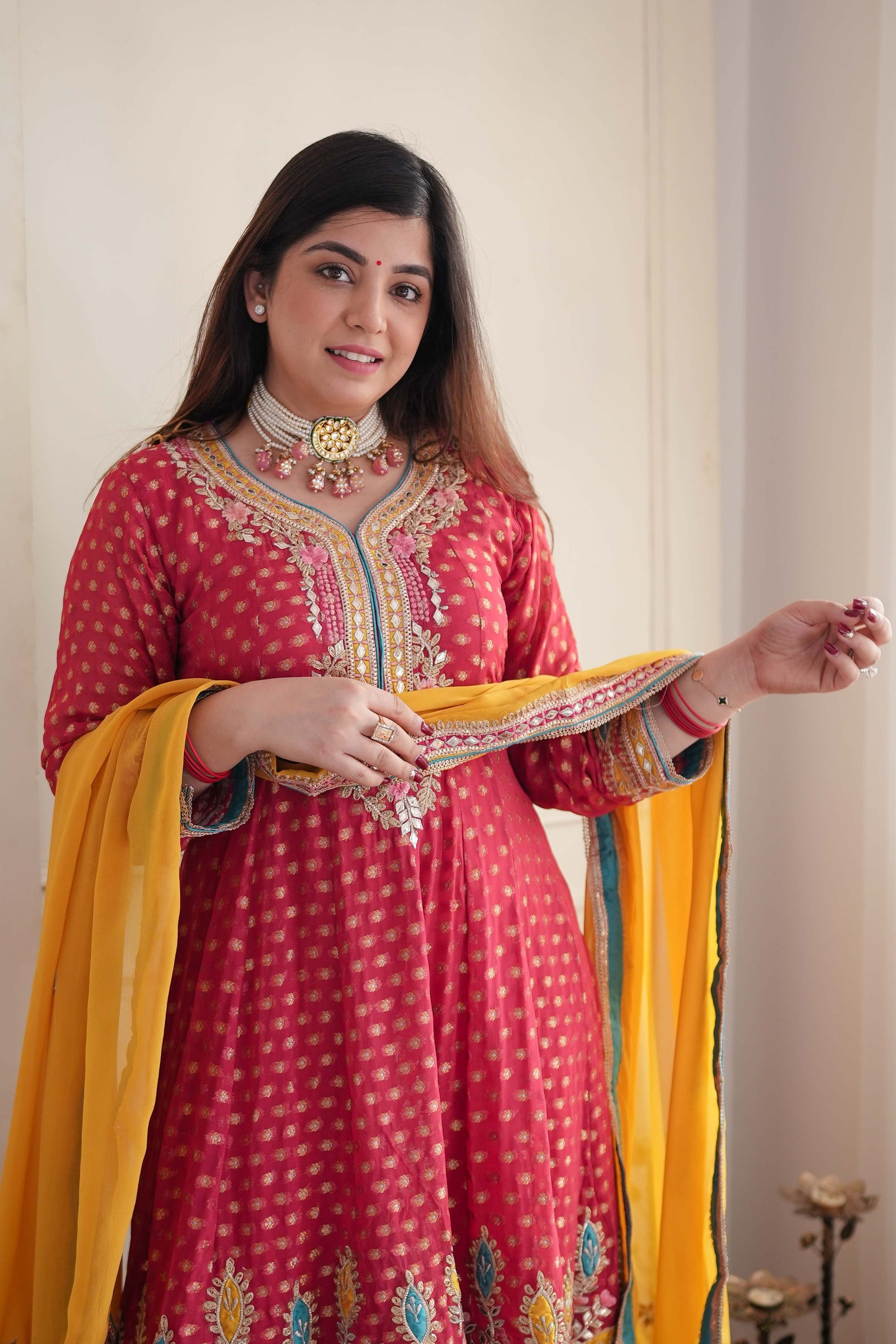Meera Red Short Anarakali With Dhoti