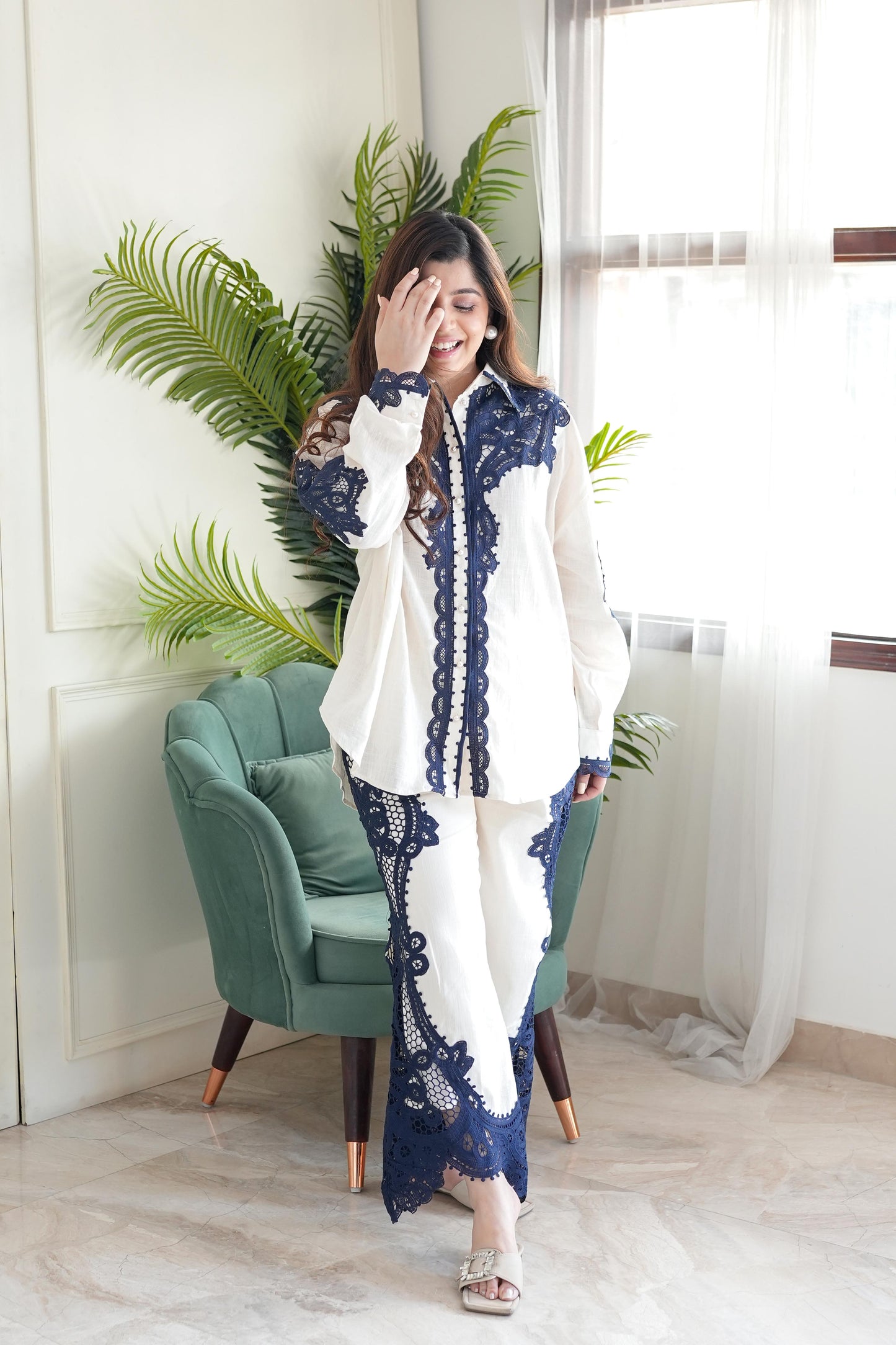 Baku White Schiffli Embroidered Cordset