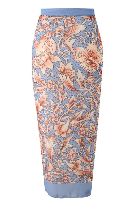 Blue Floral Printed Swimsuit with Sarong