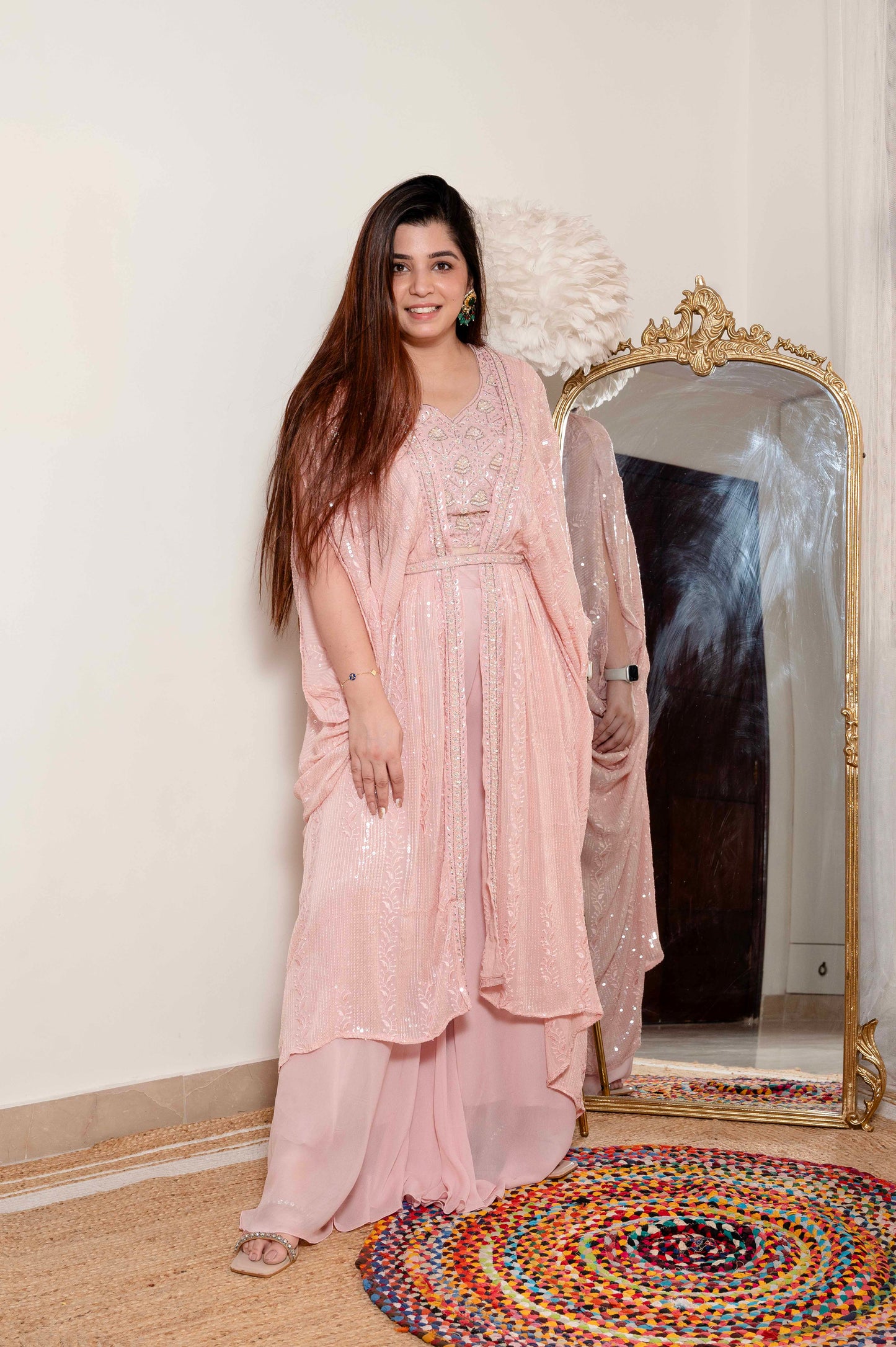 Fiza Pink Three Piece Set With Belt