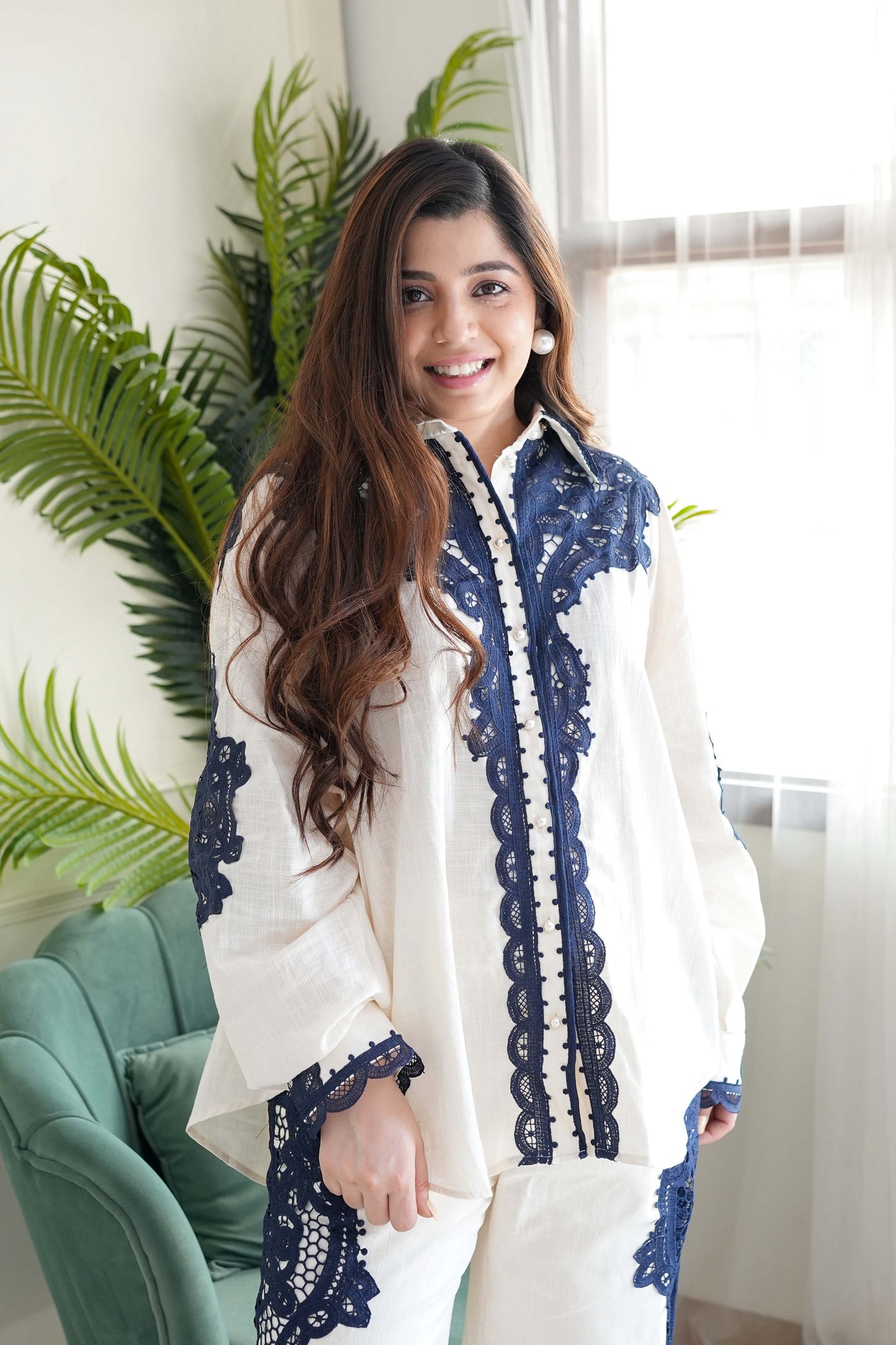 Baku White Schiffli Embroidered Cordset