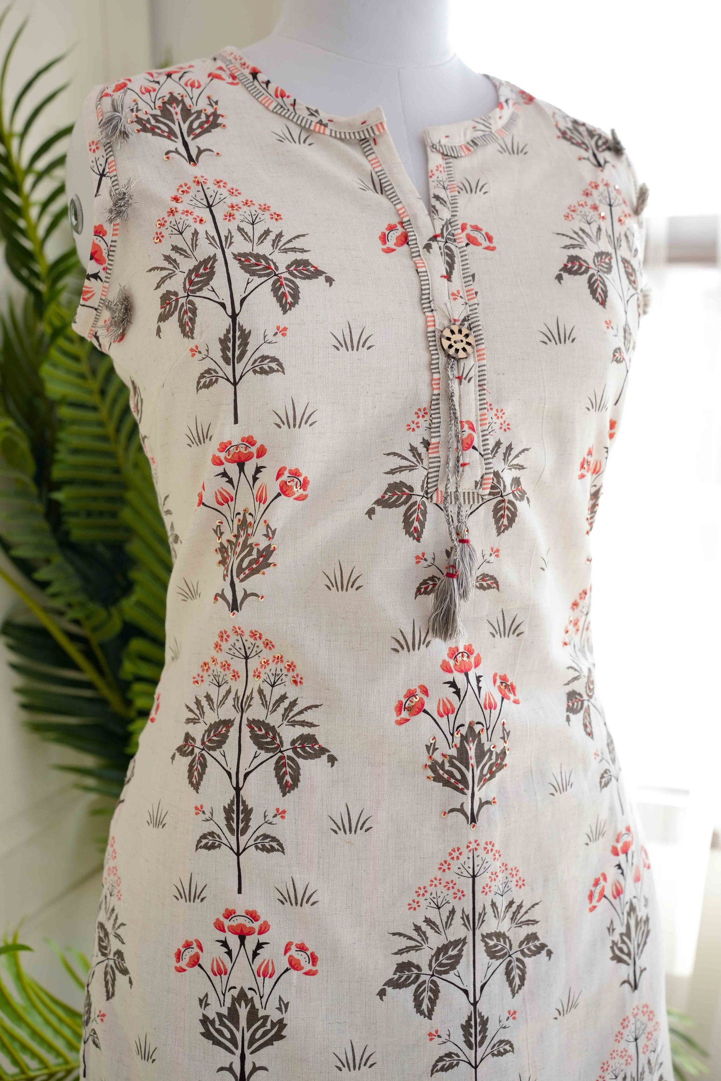 White Sleeveless Printed Plazo Set