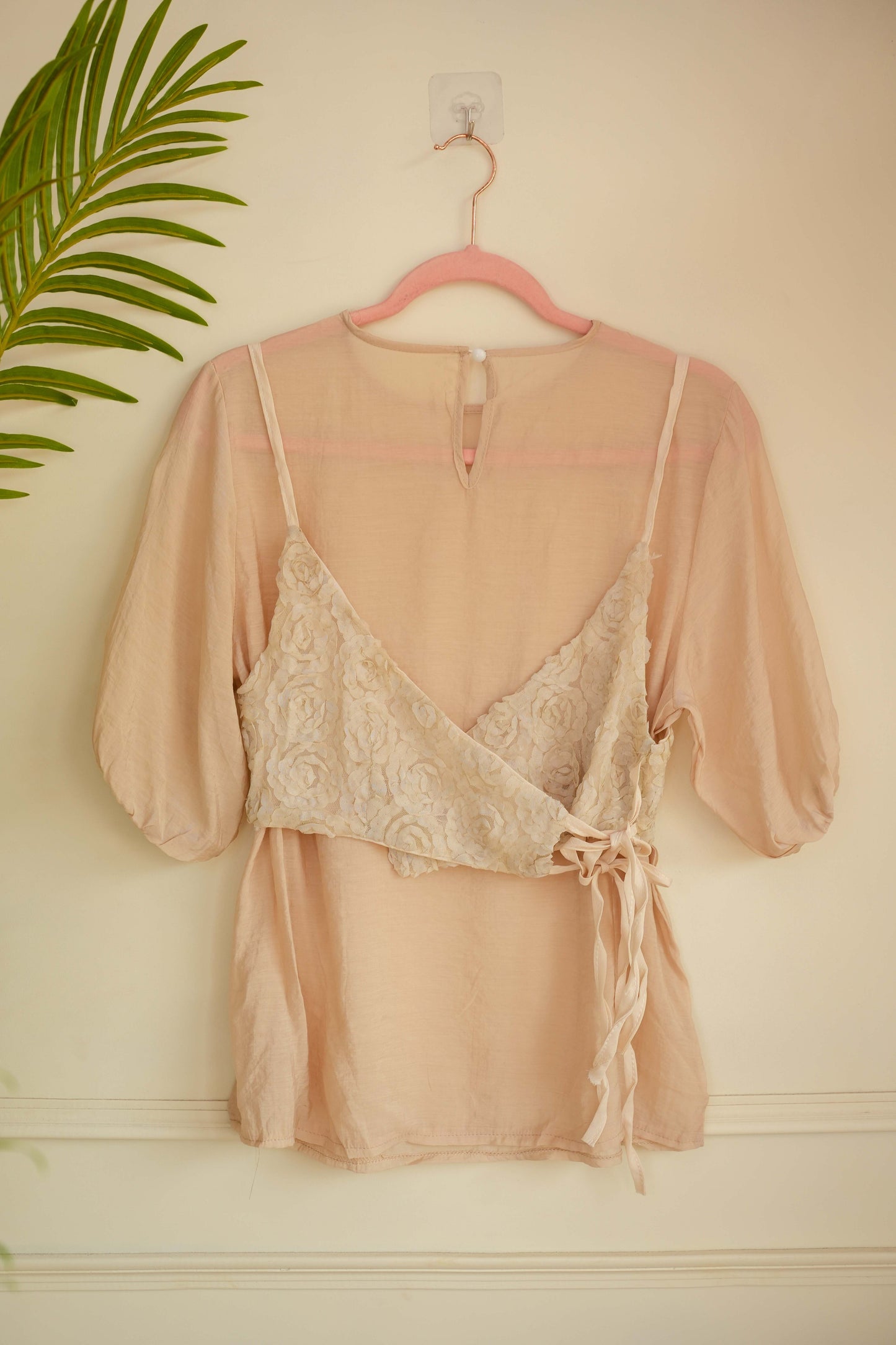Beige Floral Embroidered Top