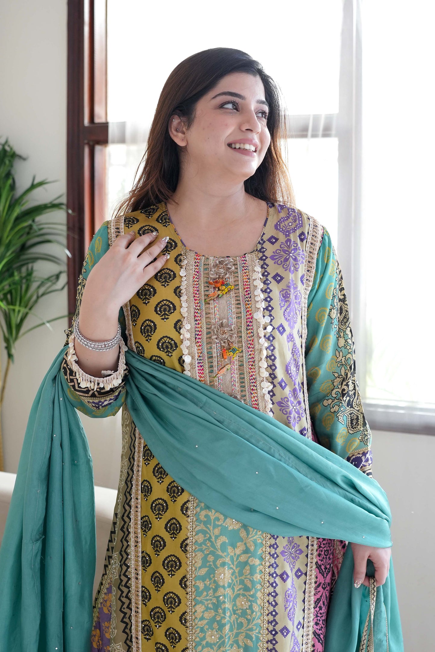 Tira Luxe Green Embroidered Suit Set
