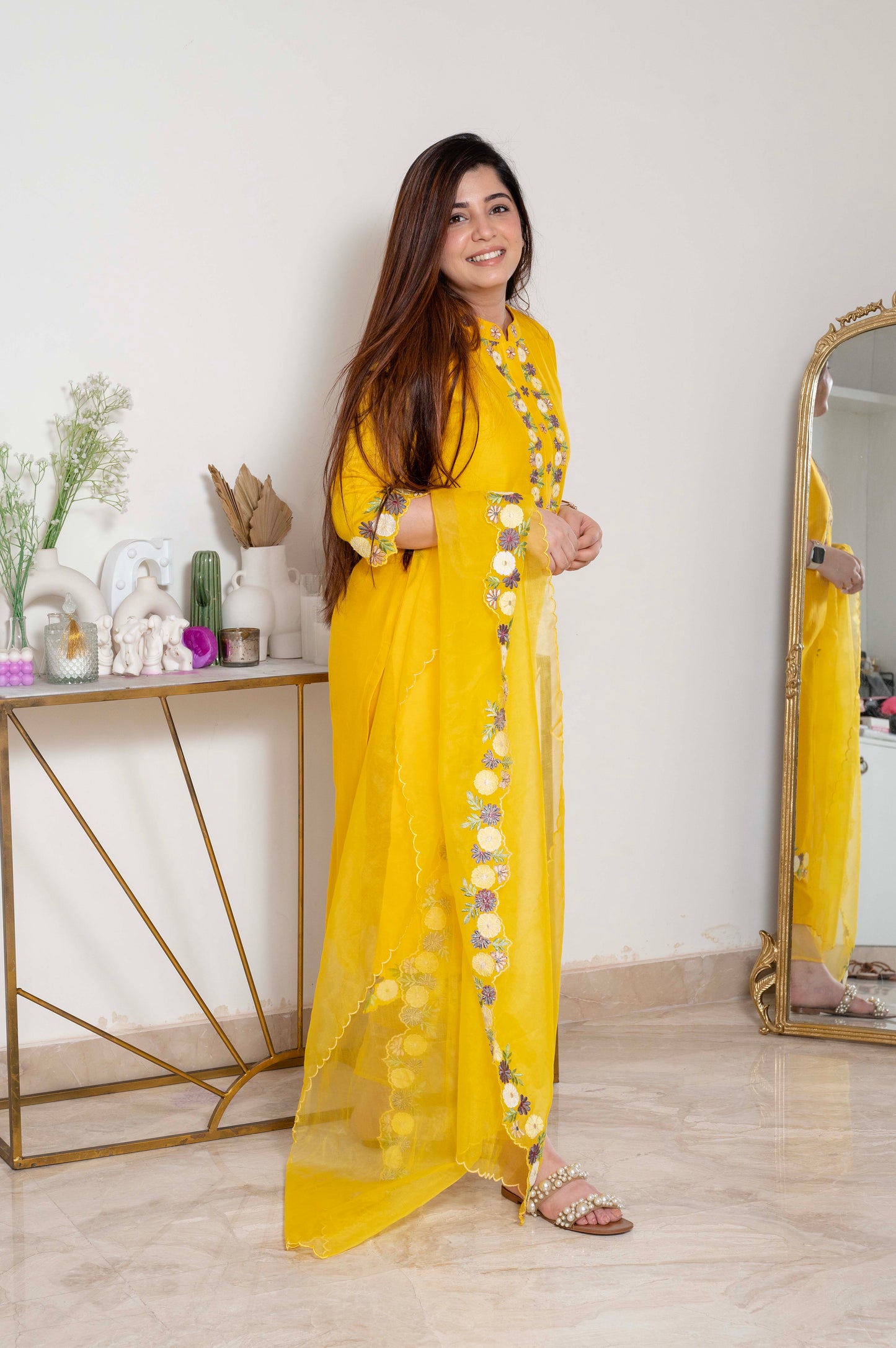 Nadira Yellow Embroidered Silk Suit Set