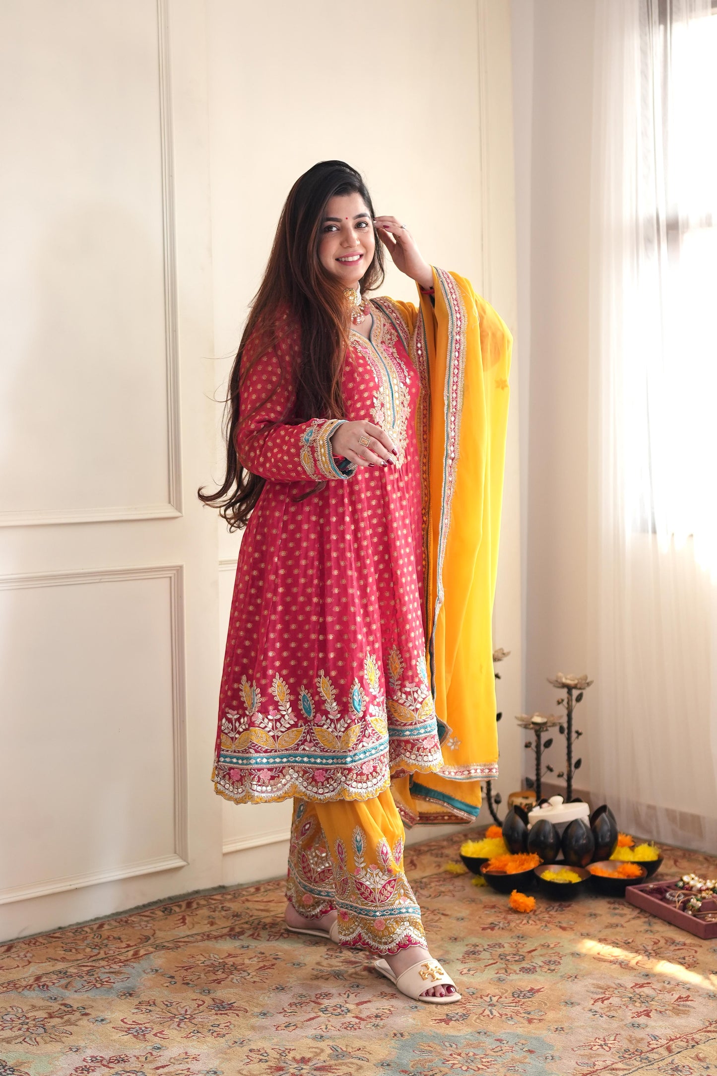 Meera Red Short Anarakali With Dhoti