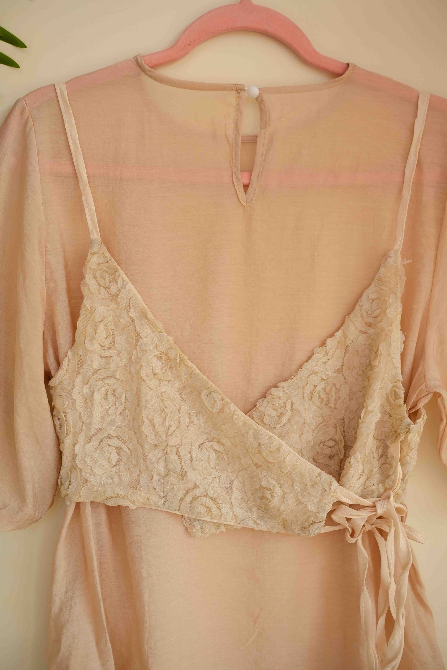 Beige Floral Embroidered Top