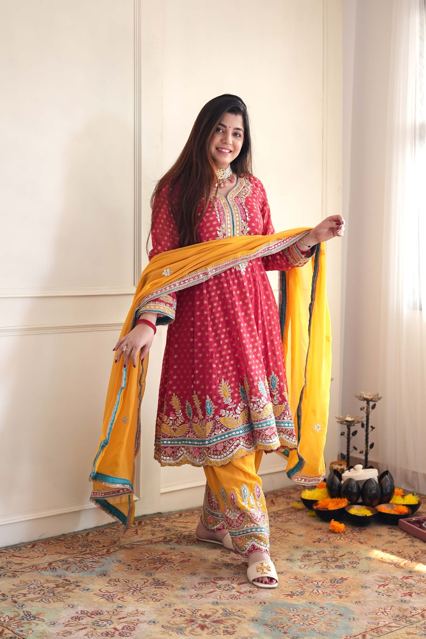 Meera Red Short Anarakali With Dhoti