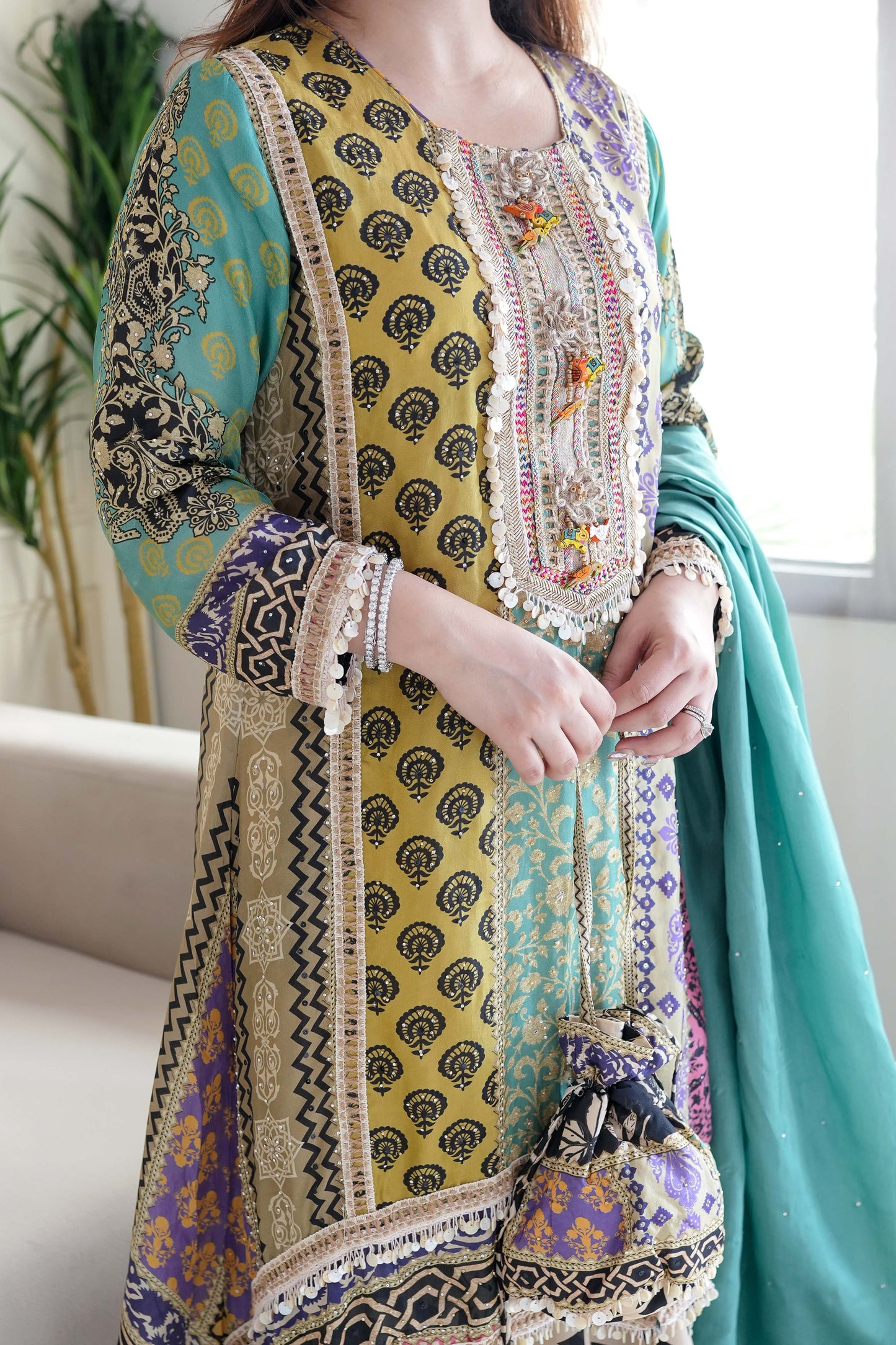 Tira Luxe Green Embroidered Suit Set