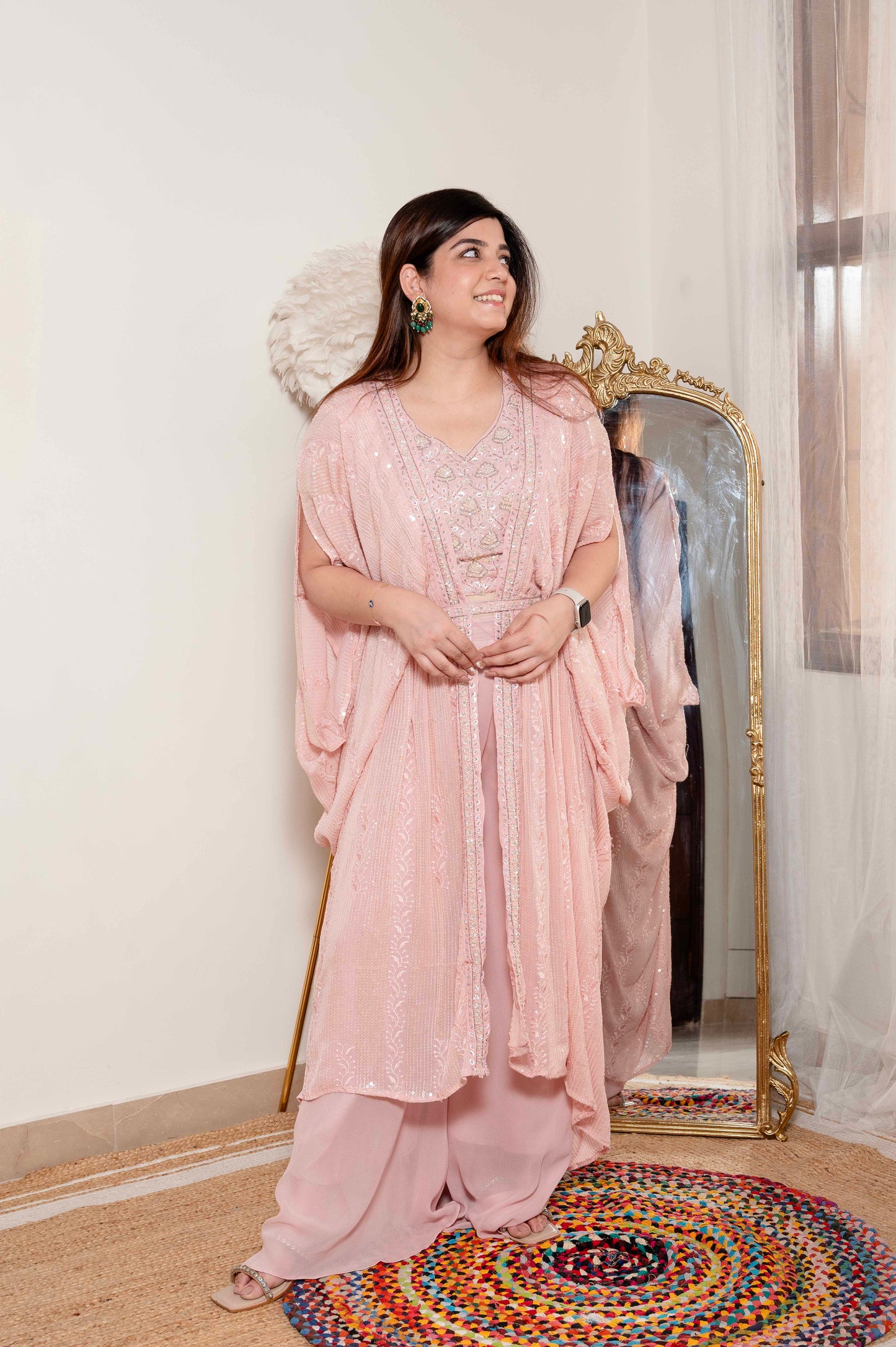 Fiza Pink Three Piece Set With Belt