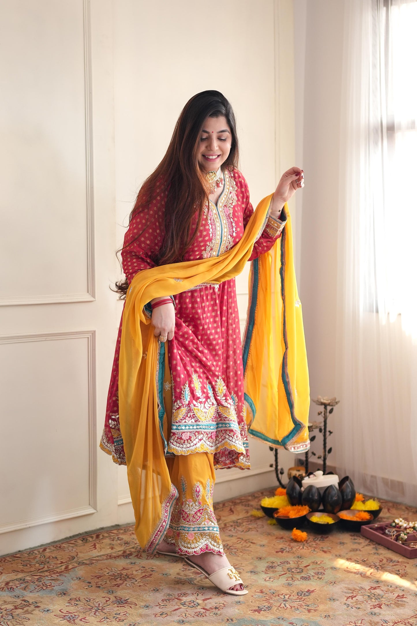 Meera Red Short Anarakali With Dhoti