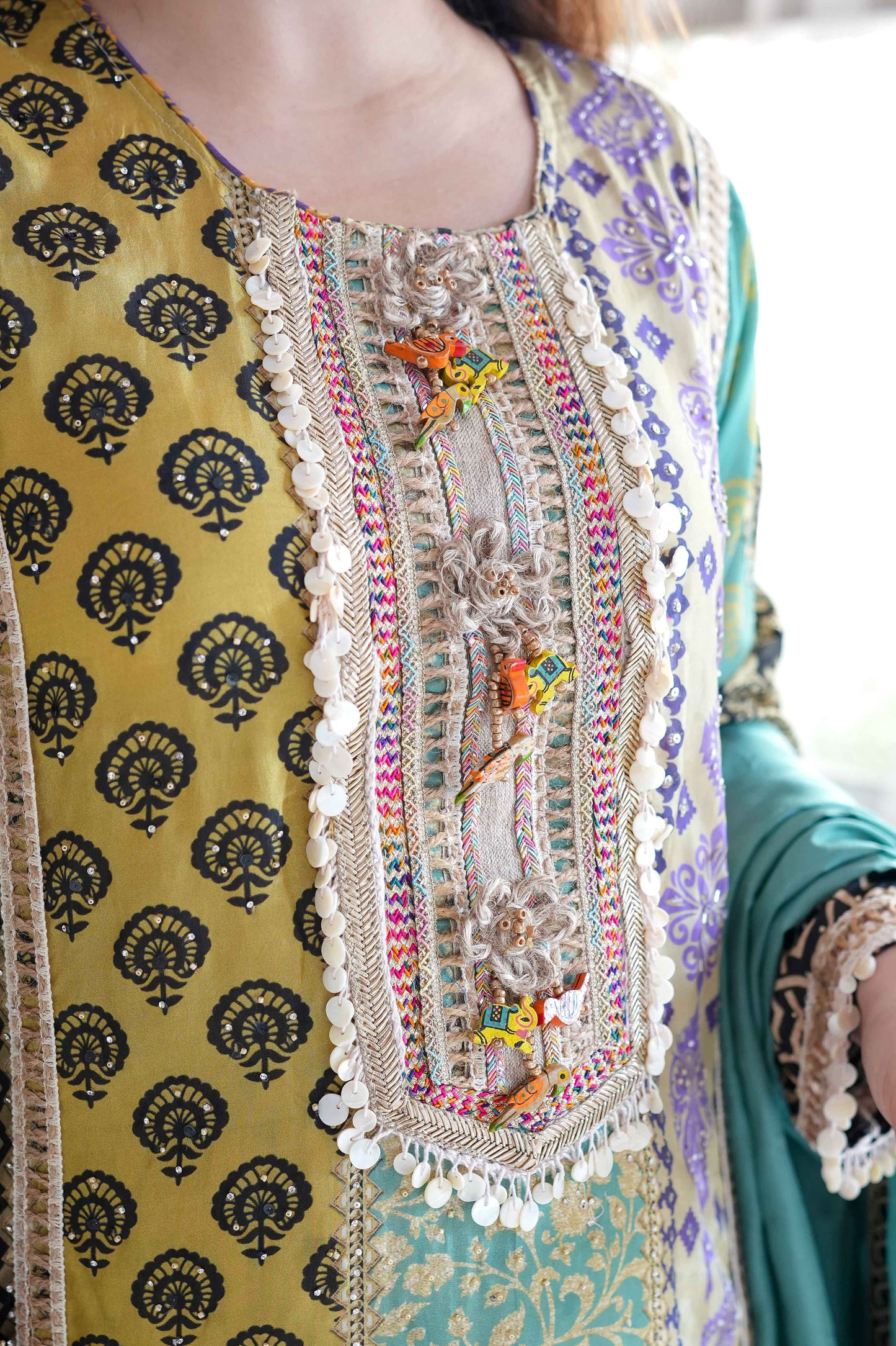 Tira Luxe Green Embroidered Suit Set