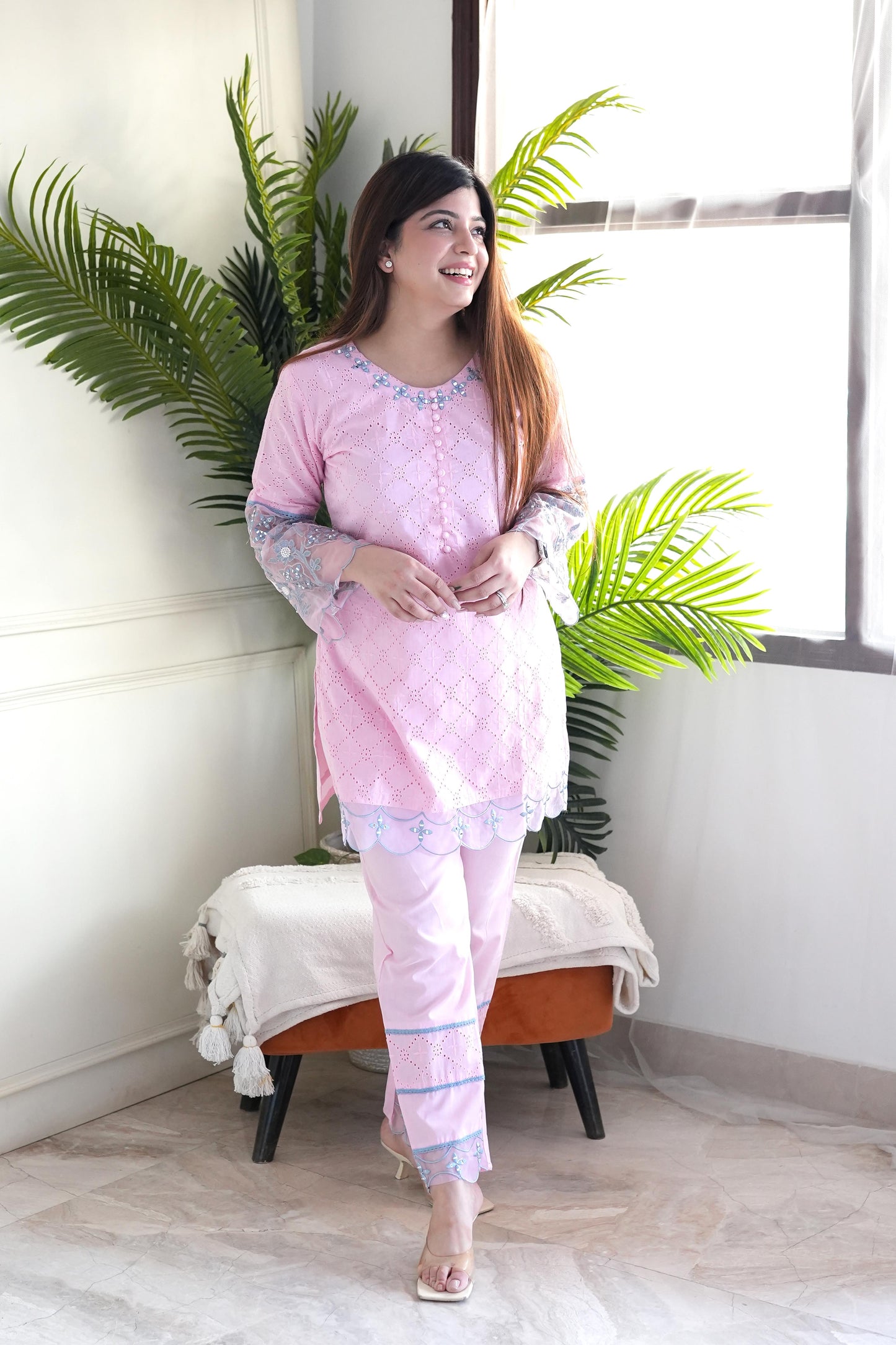 Inayat Pink Schiffli Embroidered Cordset