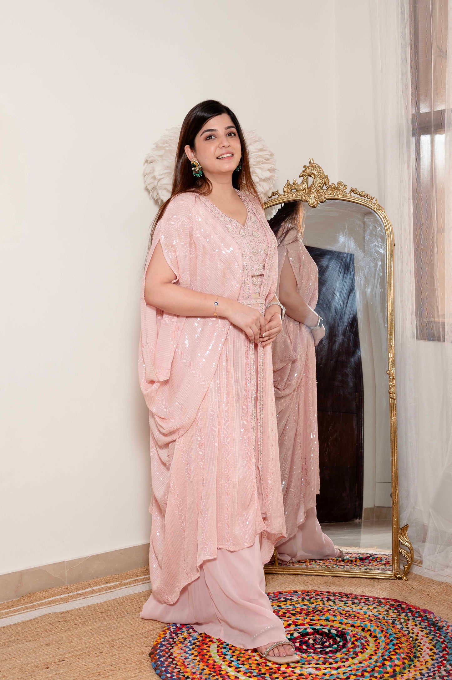 Fiza Pink Three Piece Set With Belt