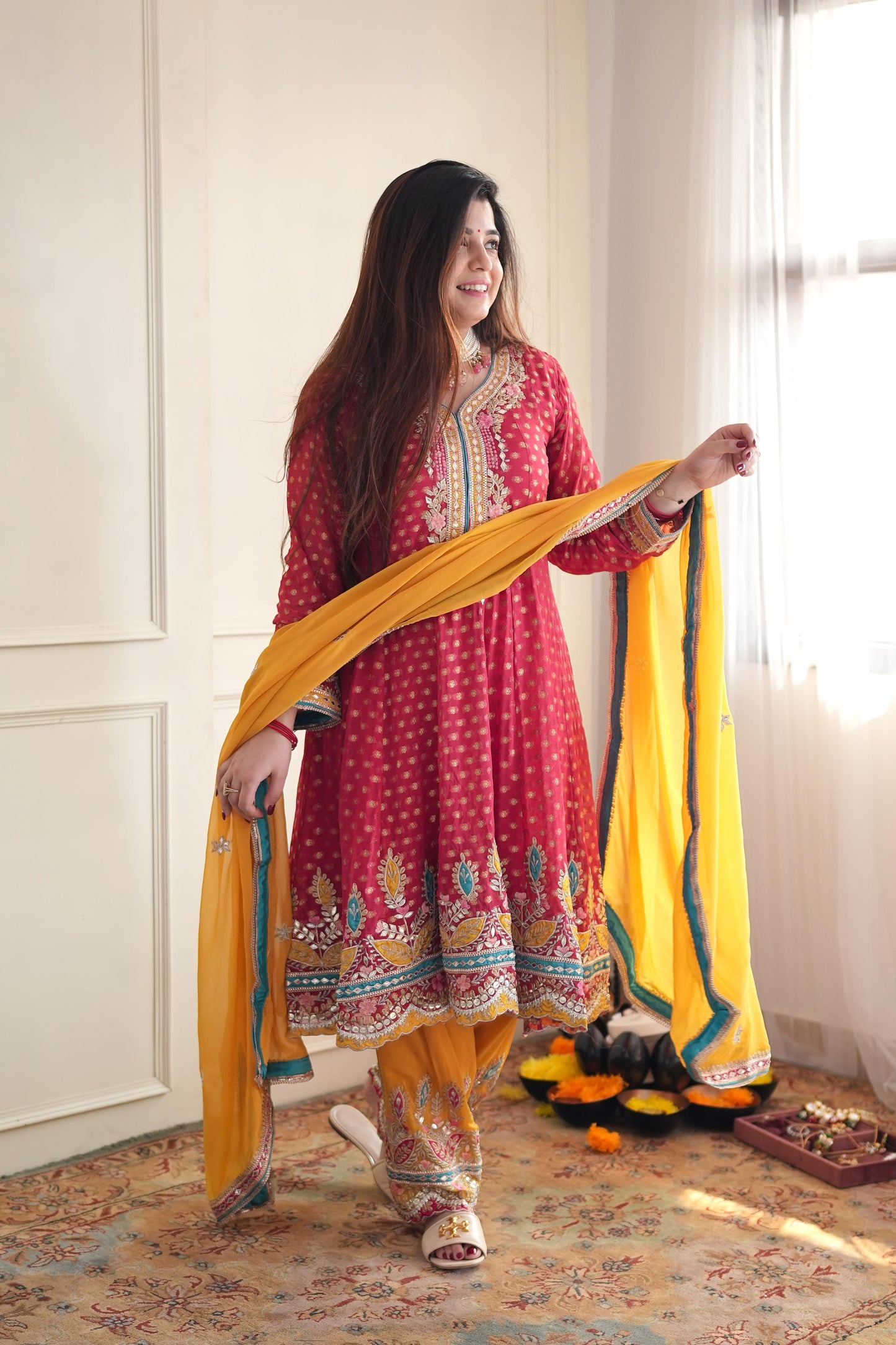 Meera Red Short Anarakali With Dhoti