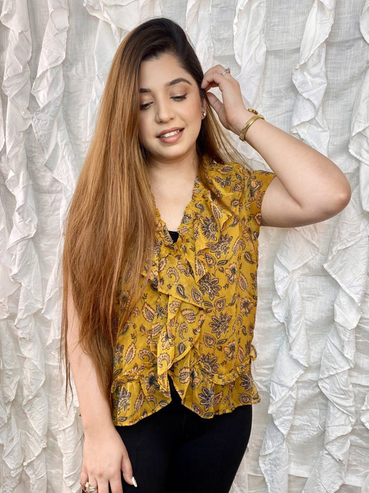 Perri Floral Frilled Top