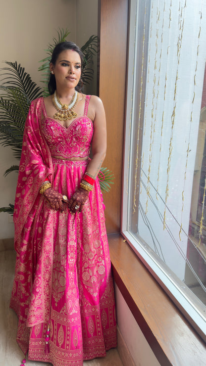 Mrinah Pink Banarasi Lehenga