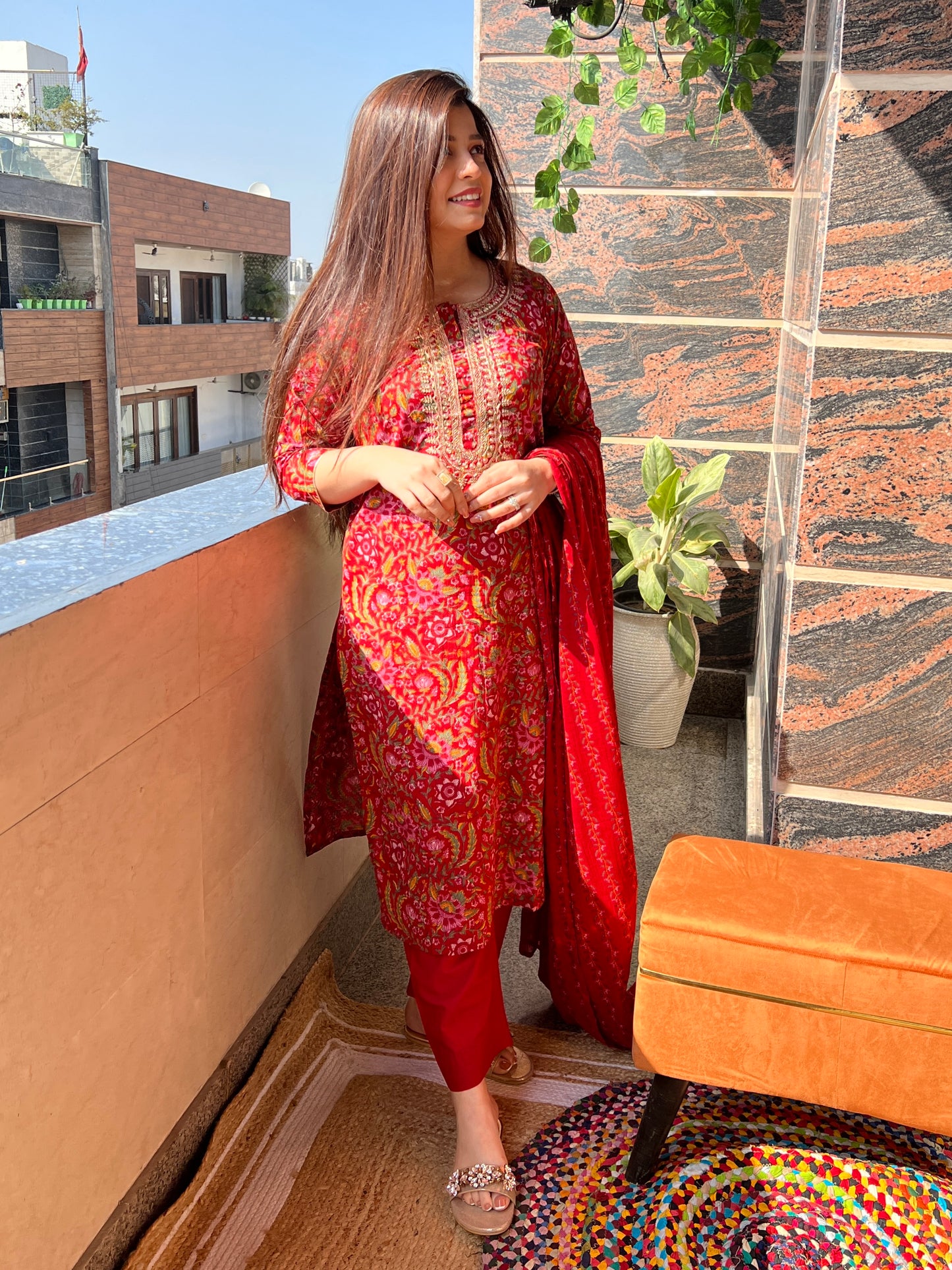 Meher Red Printed Suit Set