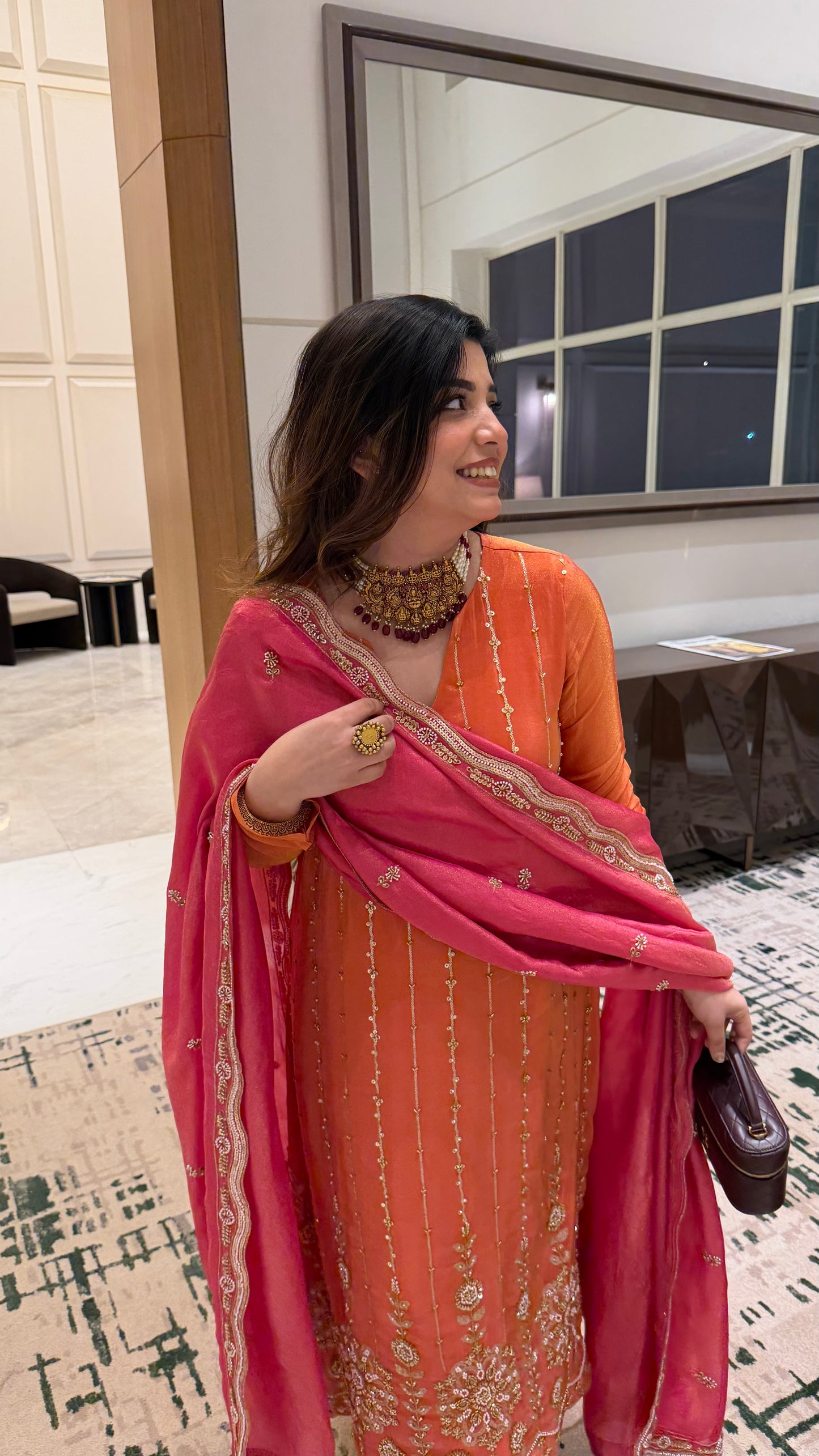 Veera Rust Hand Embroidred Suit Set