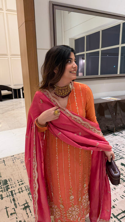 Veera Rust Hand Embroidred Suit Set