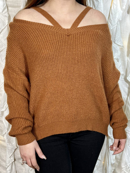 Cold Shoulder Tan Sweater