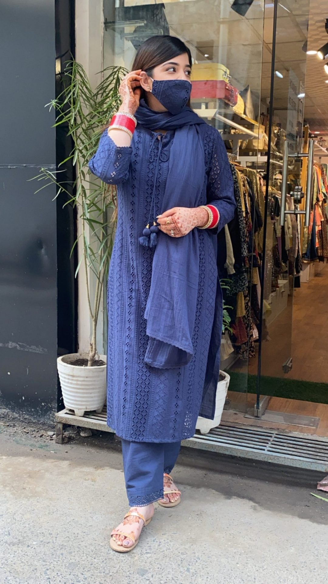 Blue Cutwork Suit Set