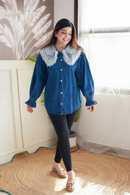 Nyla Crystal Embellished Denim Shirt