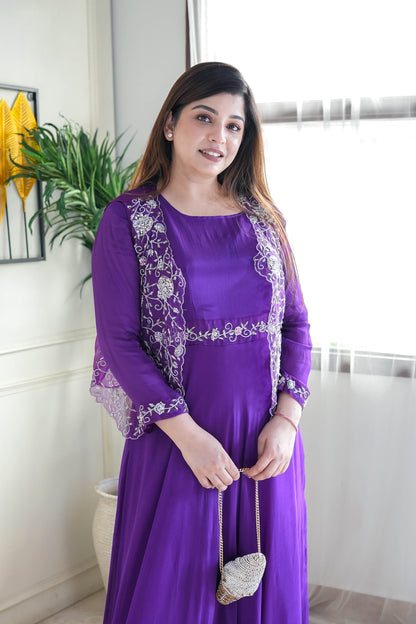 Nain Purple Maxi With Embroidered Cape