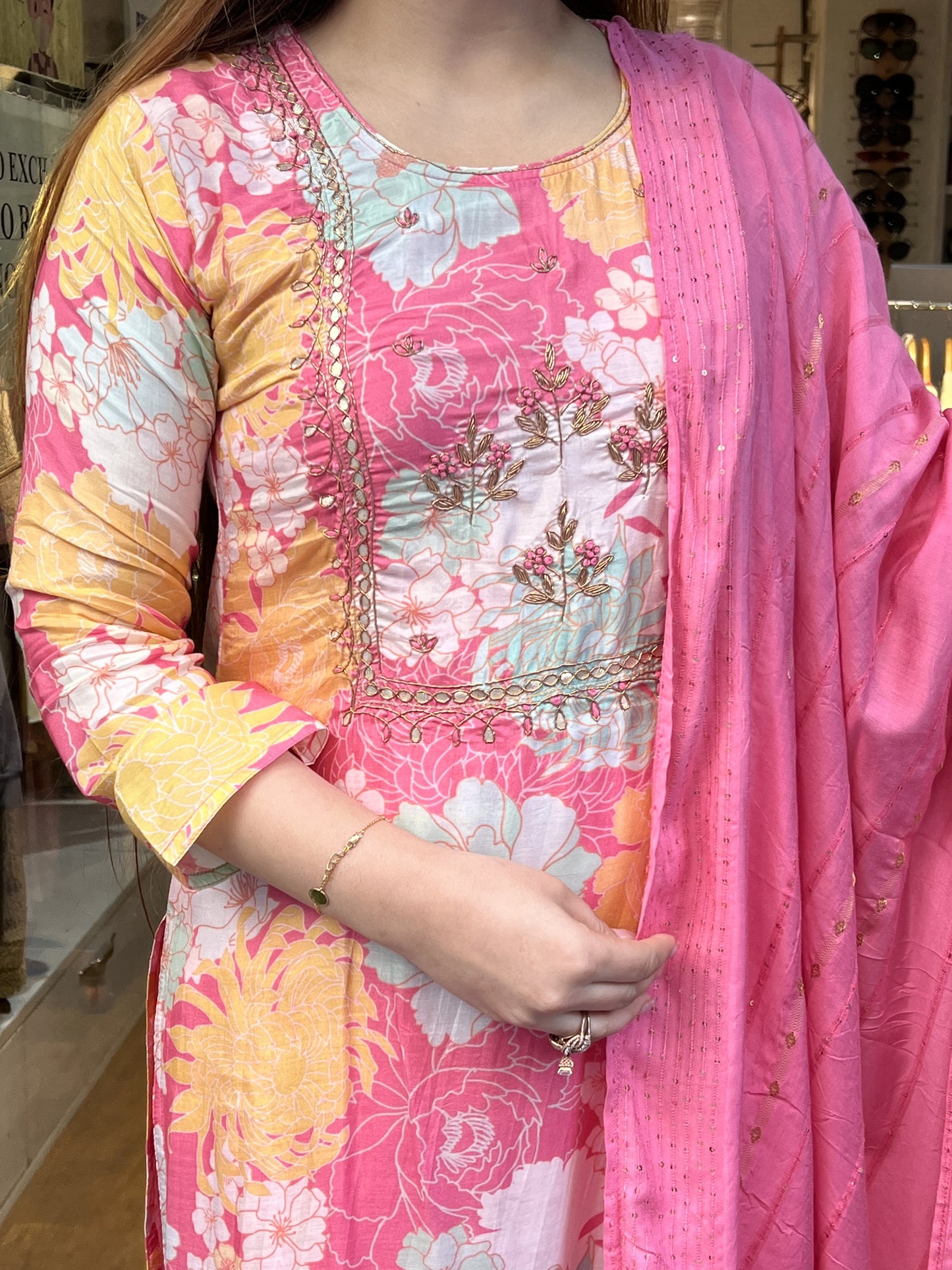 Simar Pink Printed Muslin Suit set