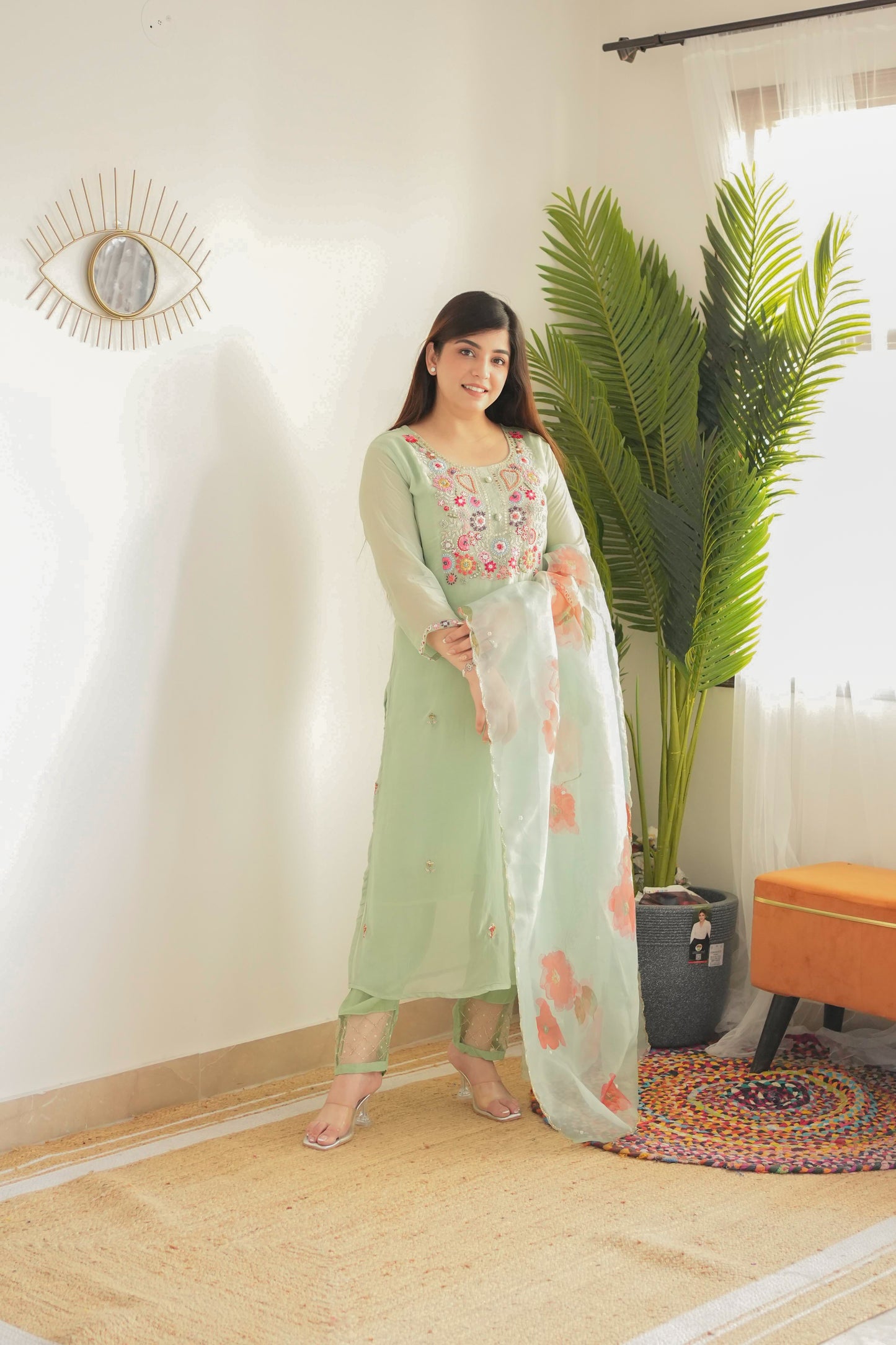 Neena Green Embroidered Suit Set