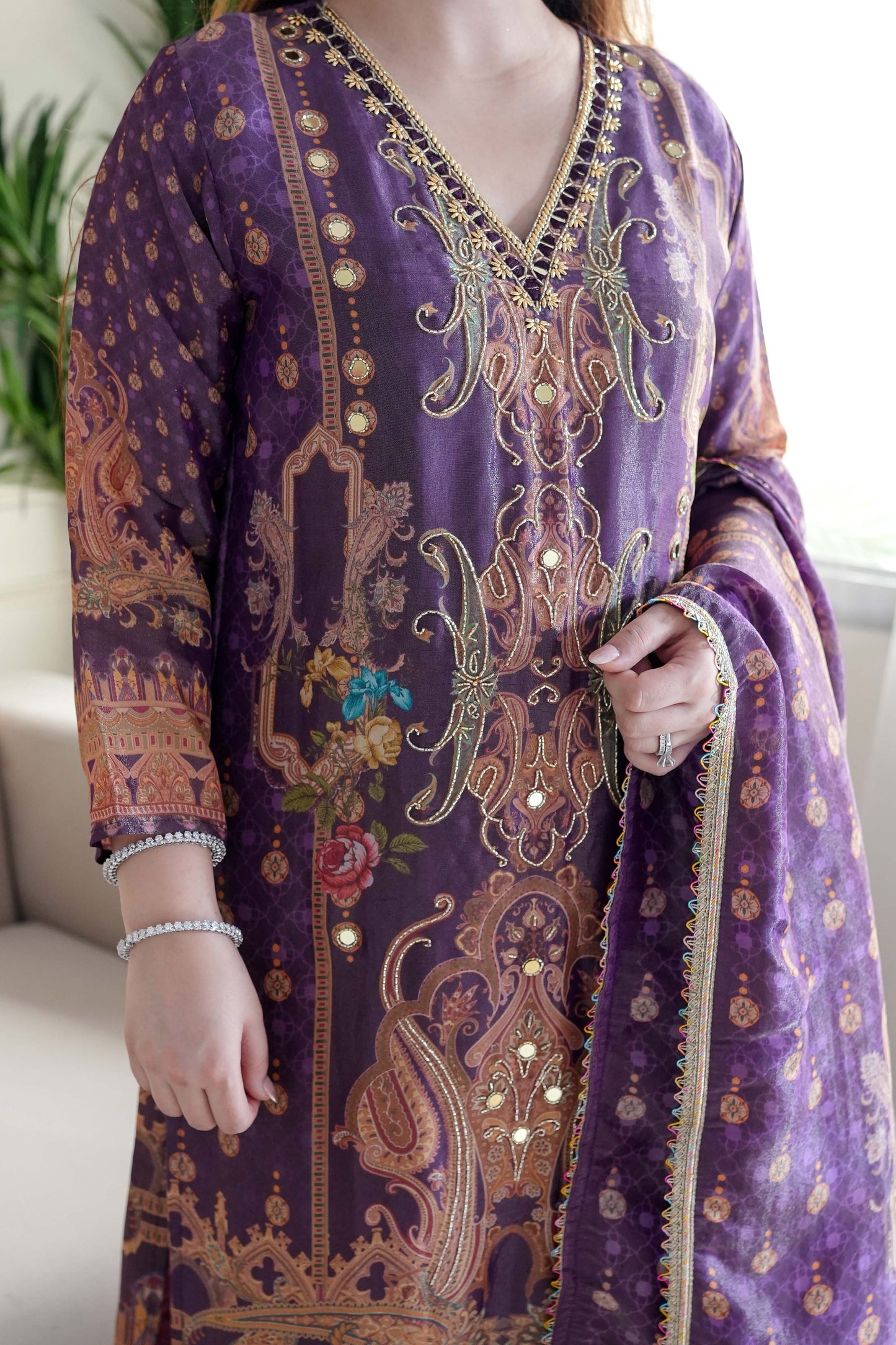 Iftar Purple Digital Print Suit Set