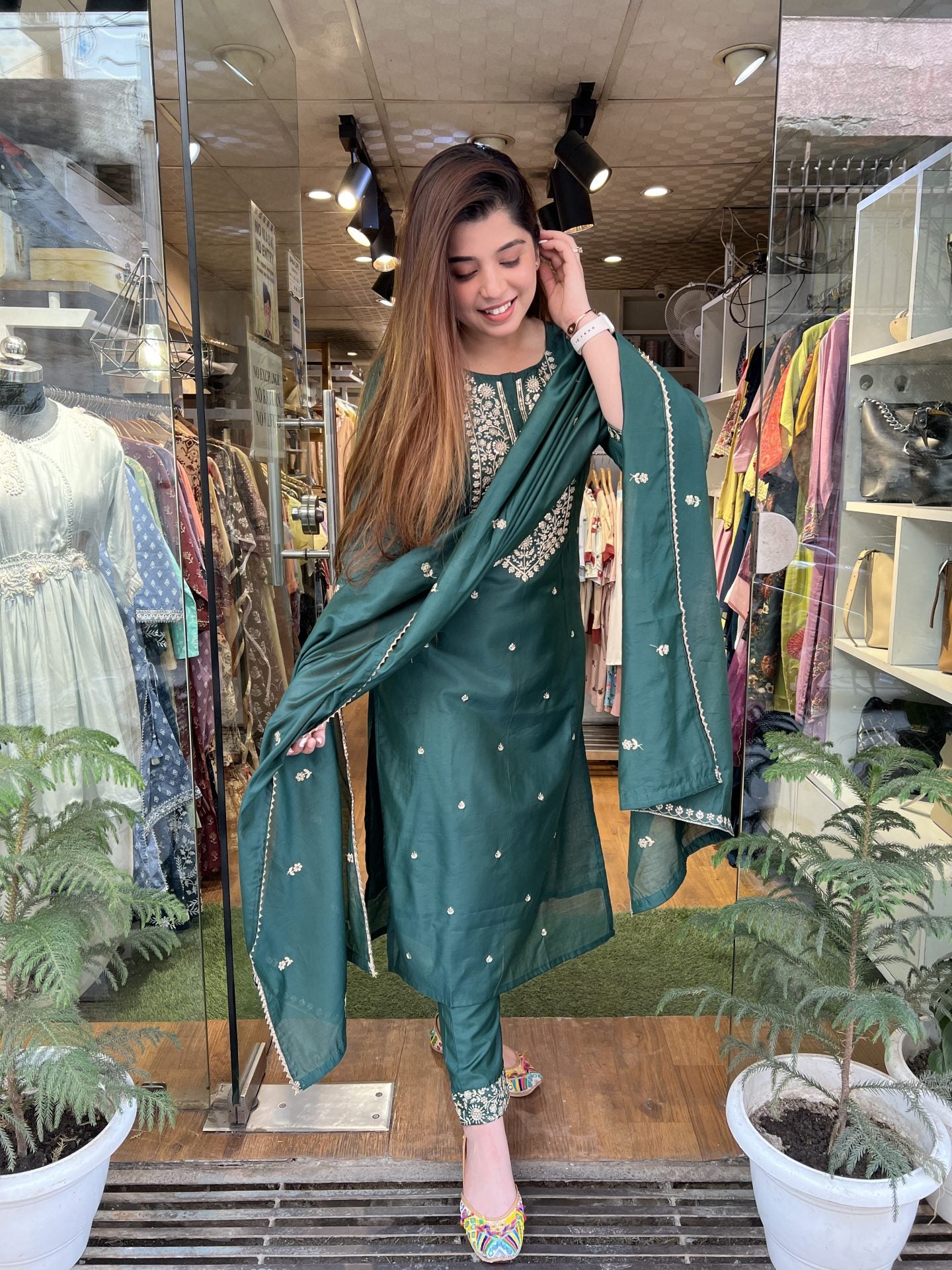 Shalini Green Embriodered Suit Set