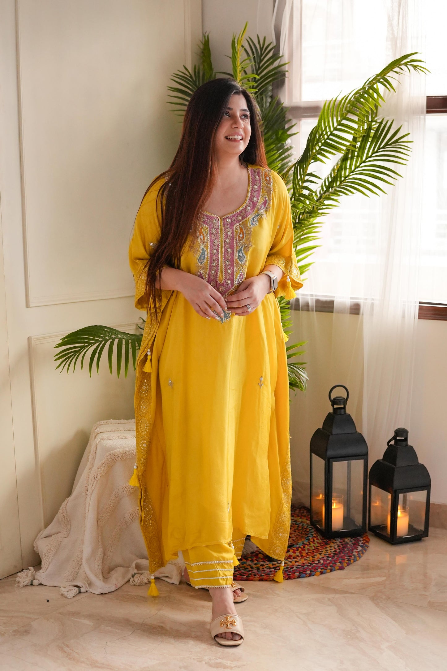 Geet Yellow Embroidered Kaftan