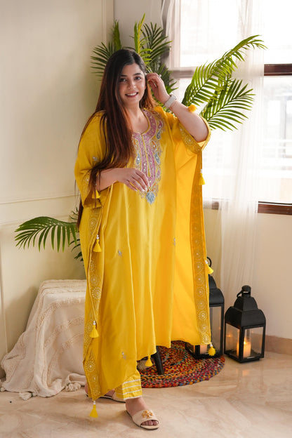 Geet Yellow Embroidered Kaftan