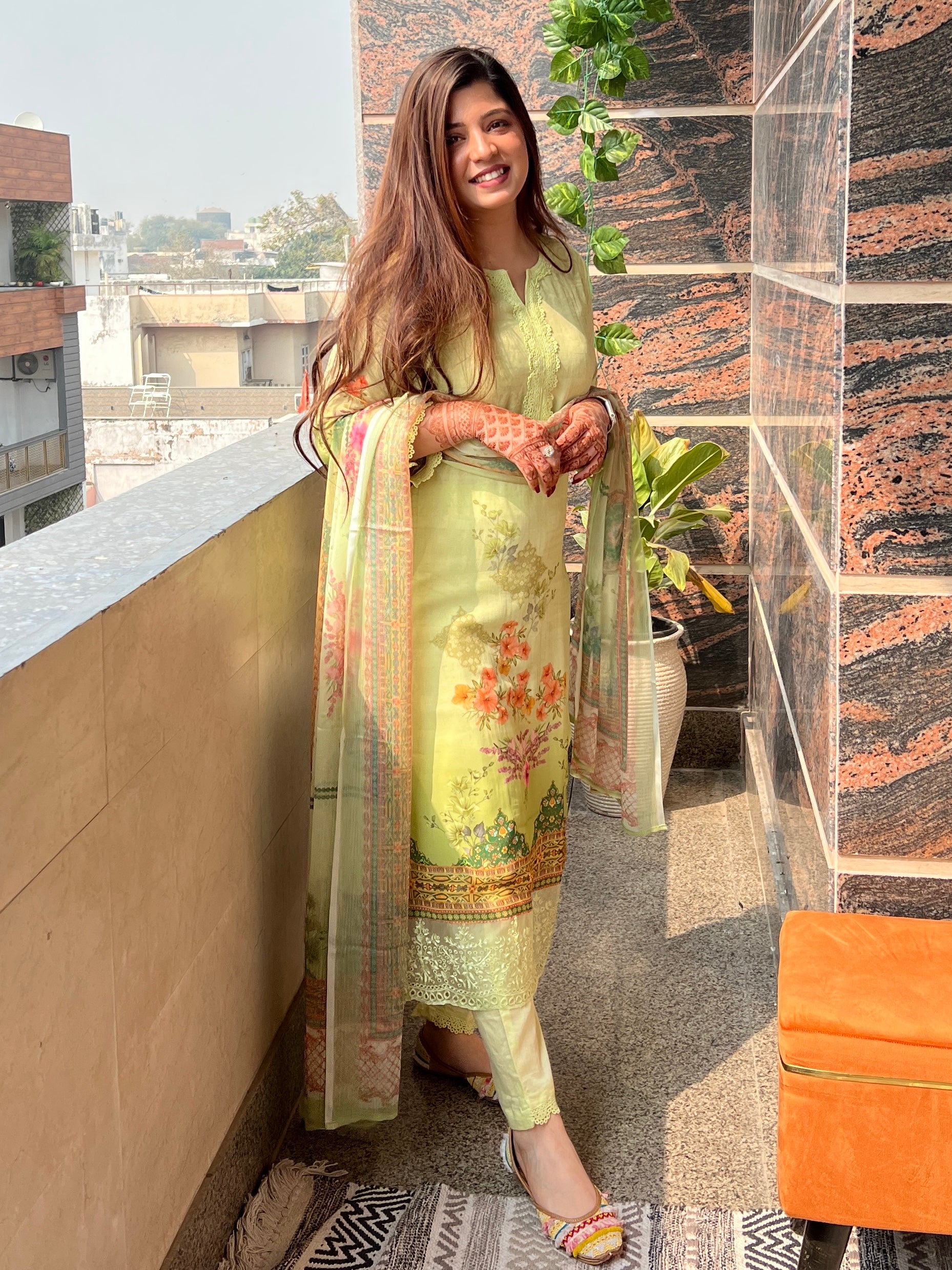 Nari Green Printed Suit Set