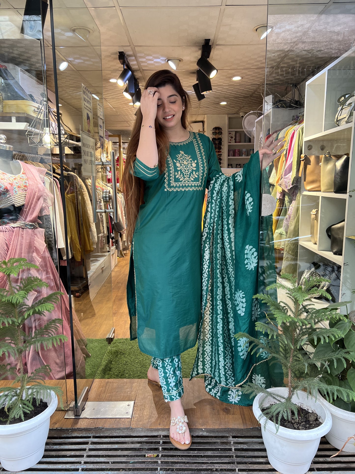 Kavi Green Chanderi Suit Set