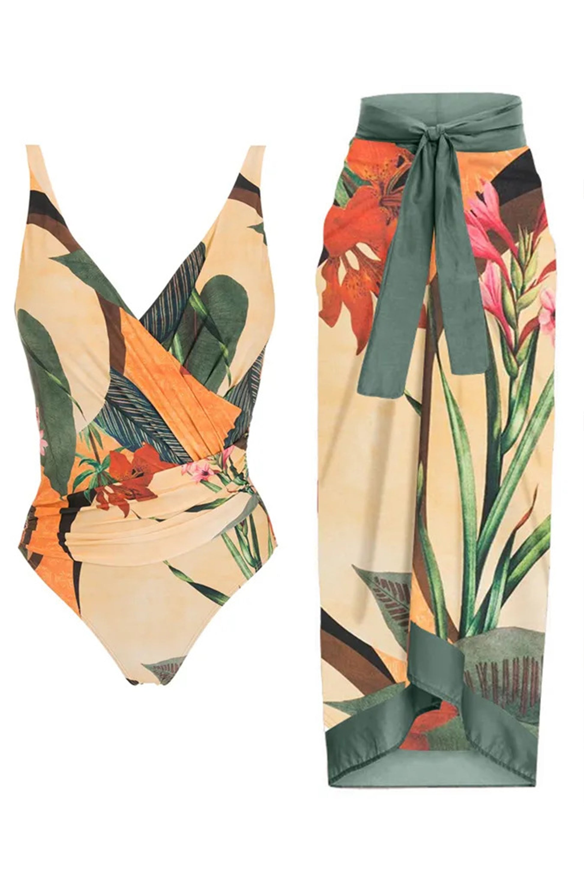 Tropical Swimsuit With Sarong