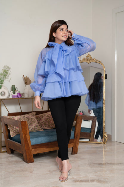 Araceli Blue Frill Top