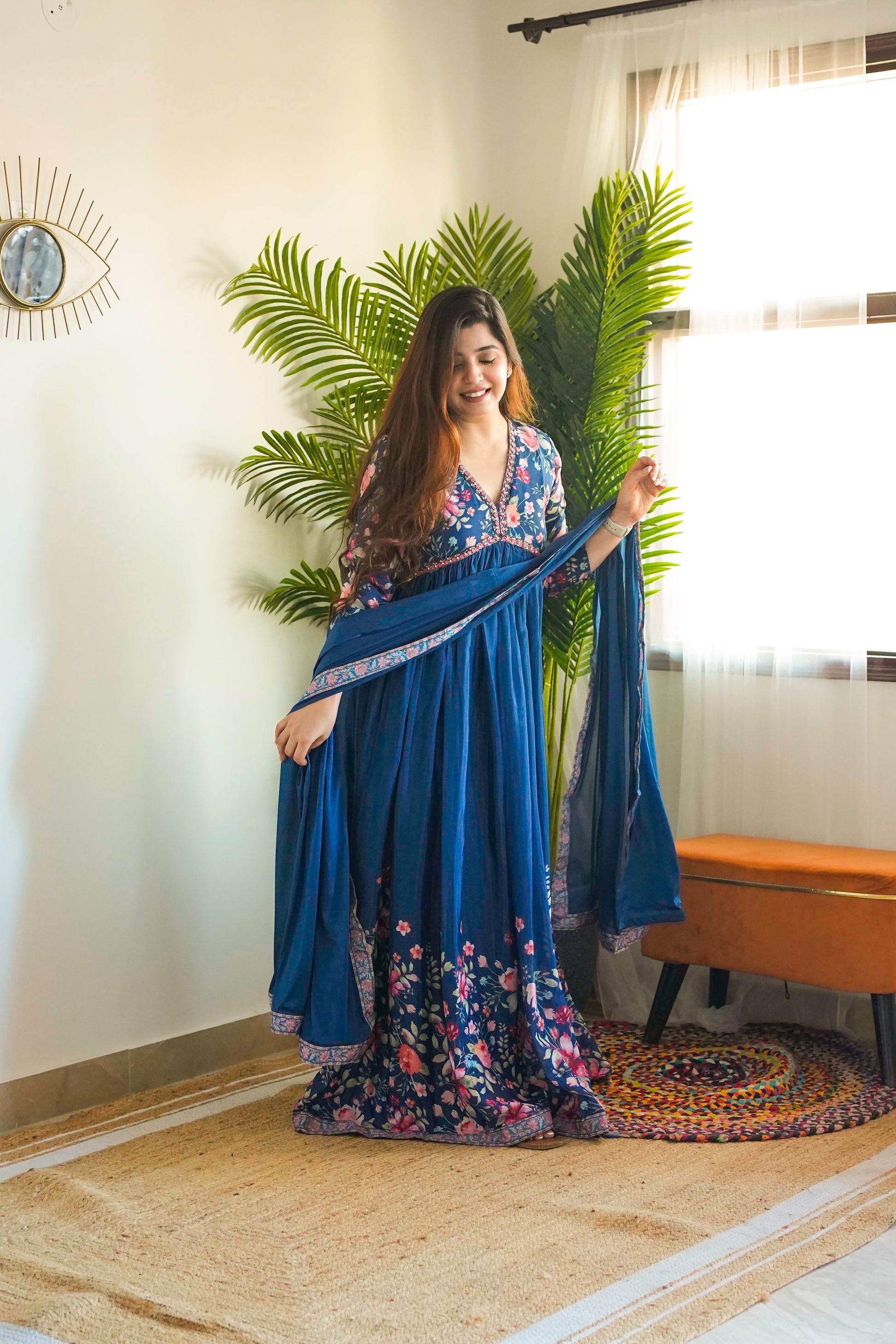 Samay Blue Voluminous Maxi With Dupatta