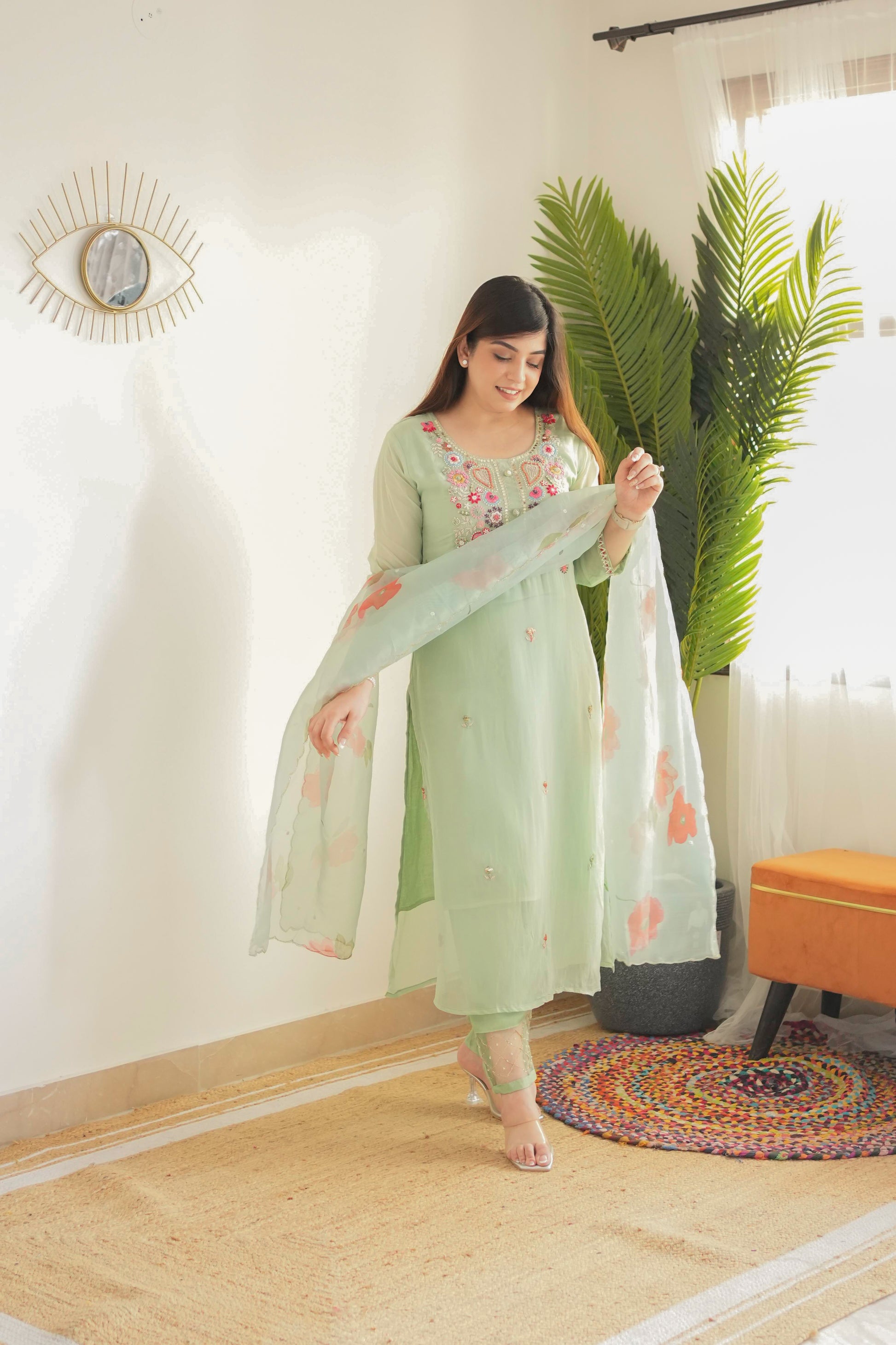 Neena Green Embroidered Suit Set