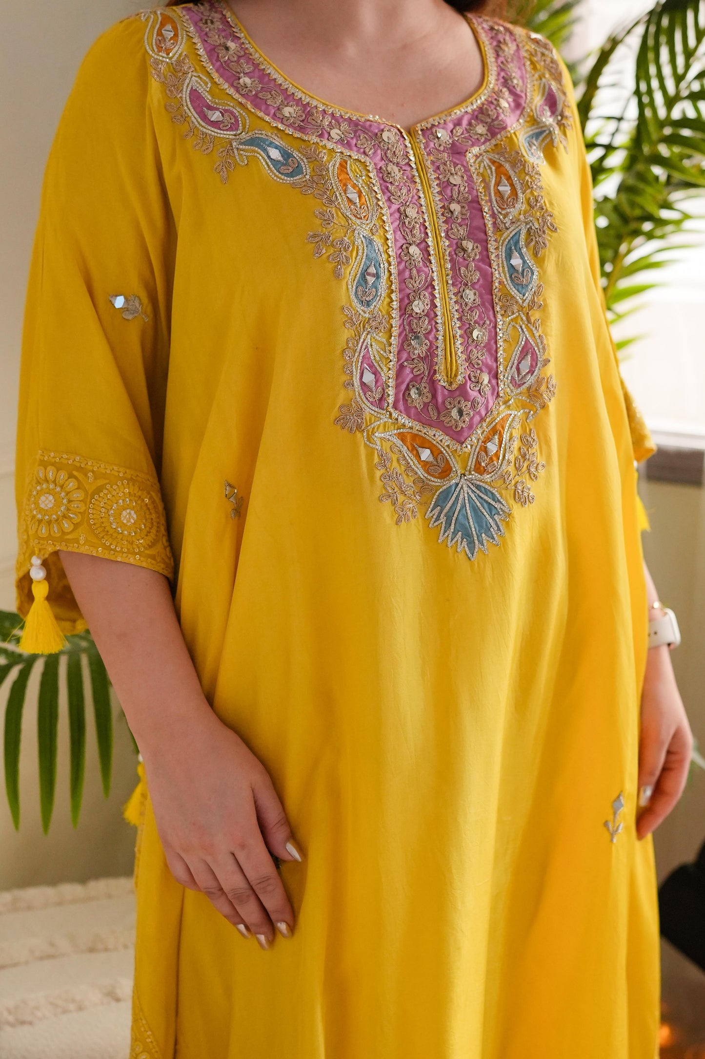 Geet Yellow Embroidered Kaftan