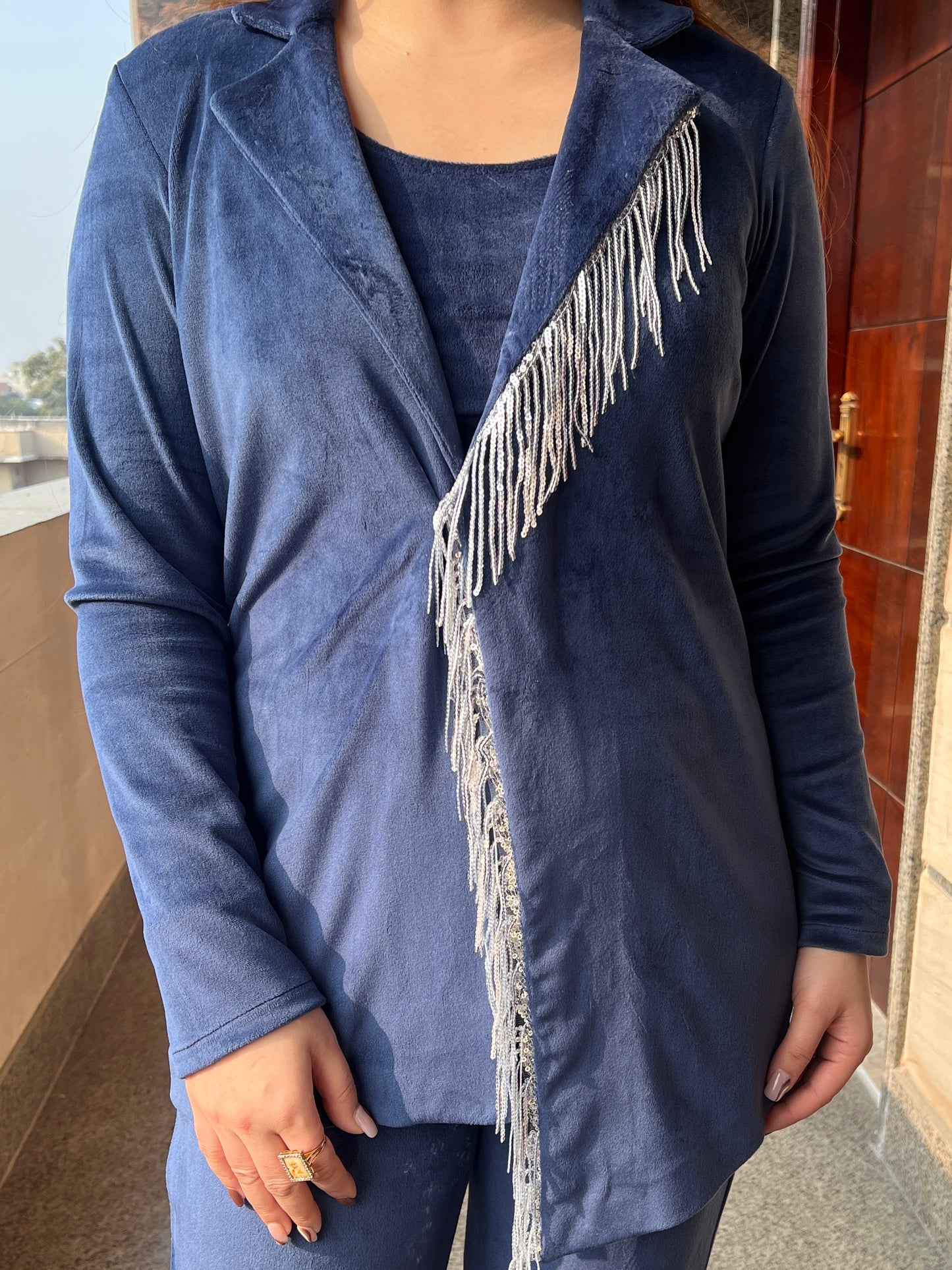 Renne Blue Velvet Three Piece Set