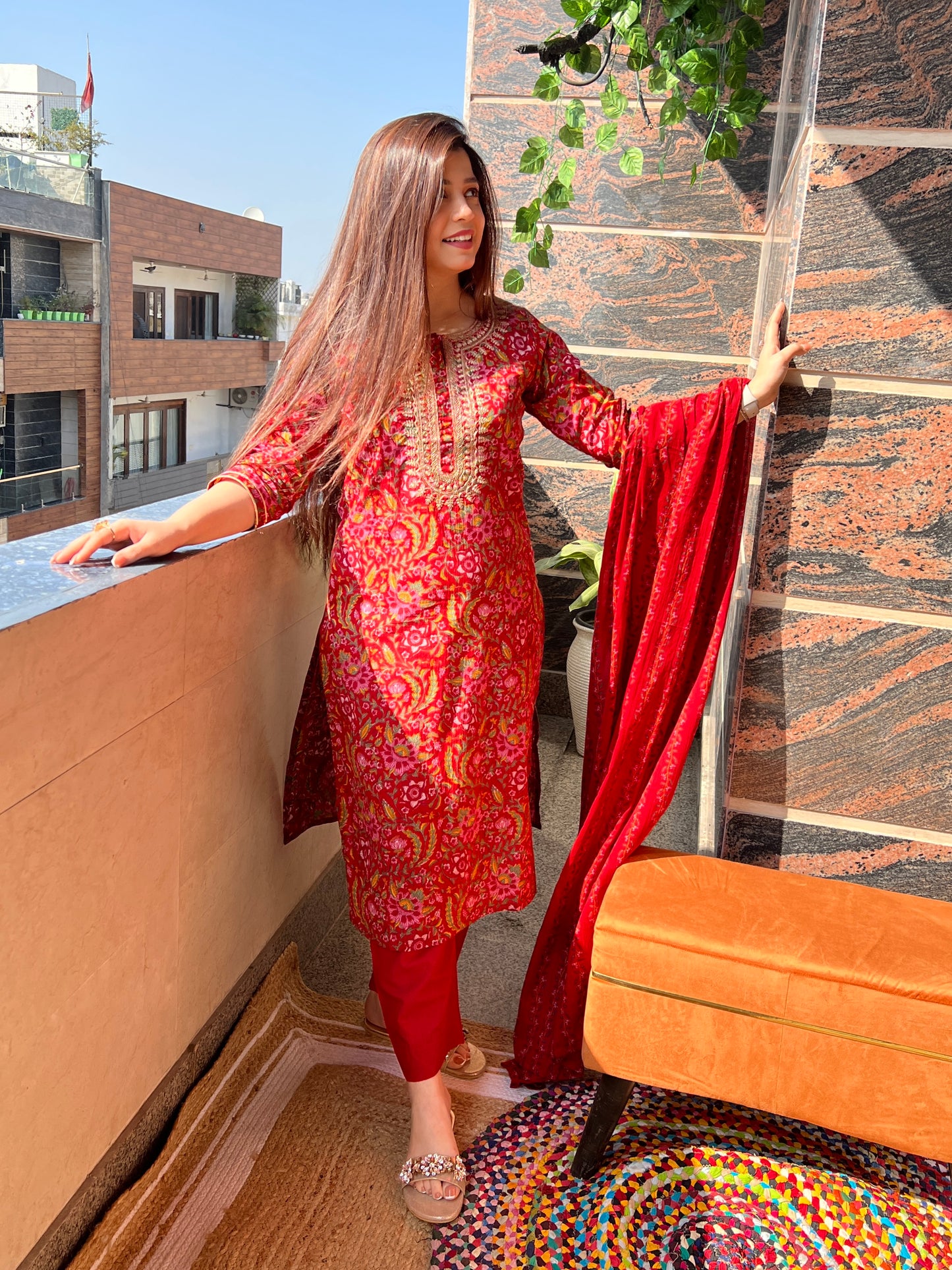 Meher Red Printed Suit Set