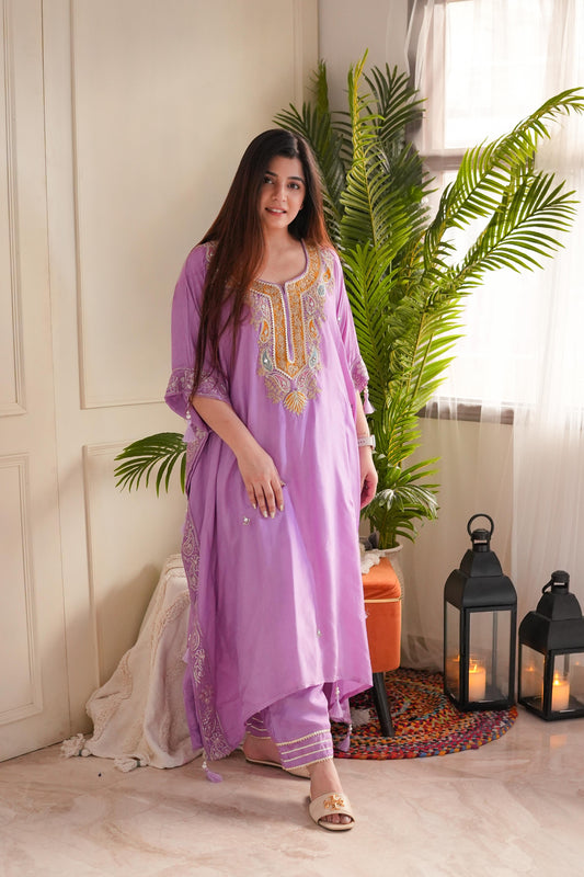 Geet Purple Embroidered Kaftan Set