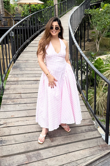 pink halter midi dress Georgia Check Color:chartreuse Launchdate:2026-07-13 Plus Size Petite Evening