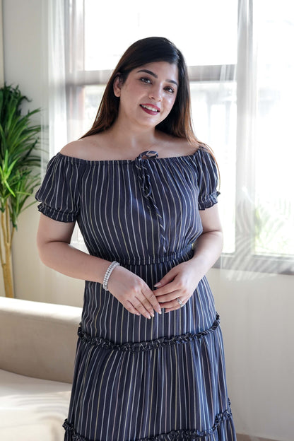 Annie Off Shoulder Striped Maxi Dress