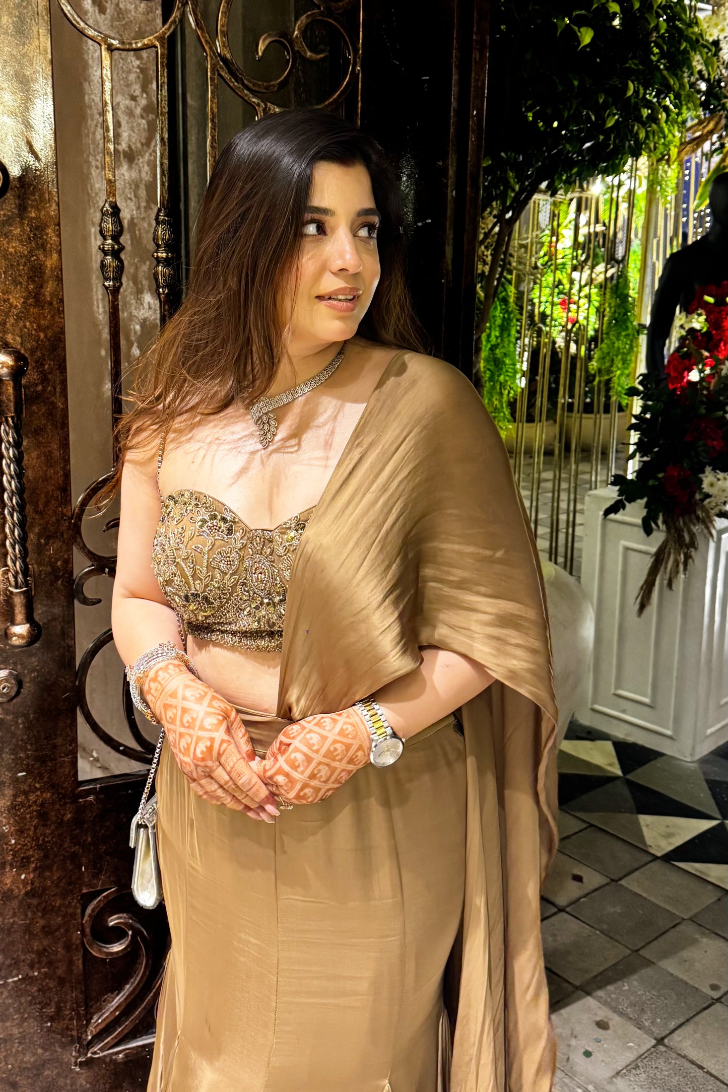 Vinci Golden Tube Drape Saree