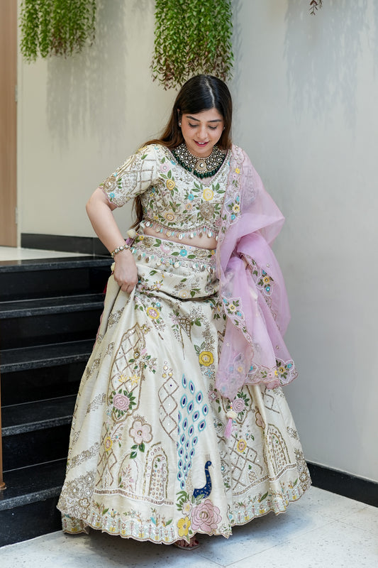Gaurina White Embriodered Lehenga