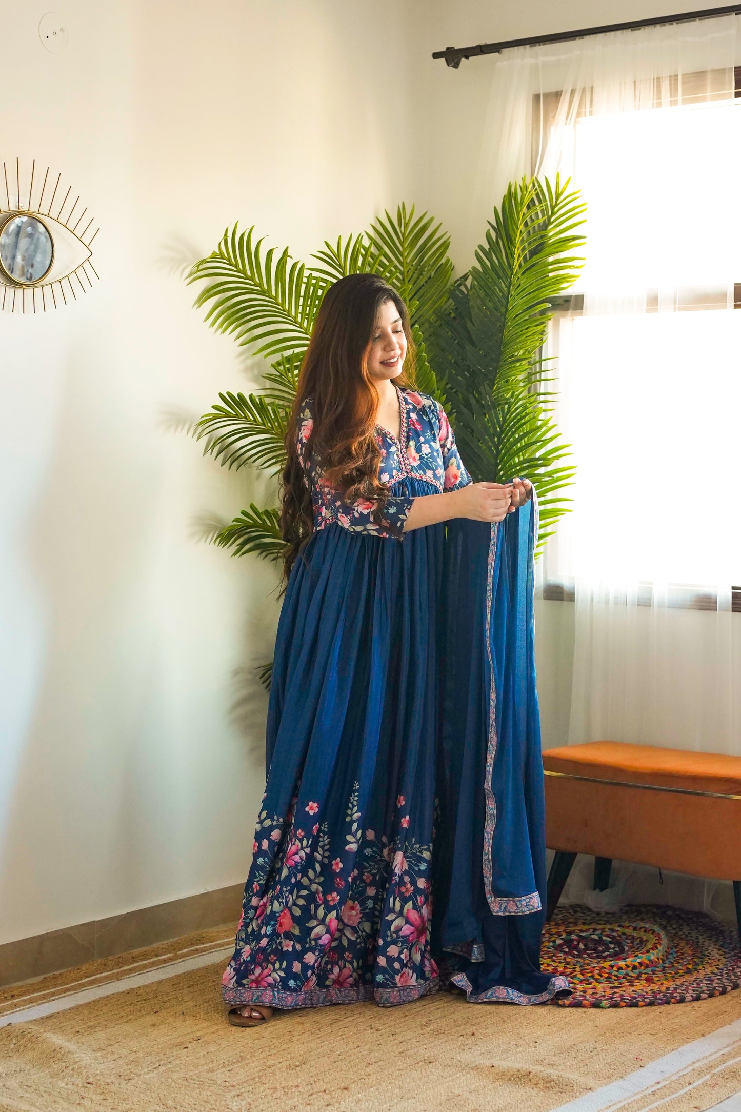 Samay Blue Voluminous Maxi With Dupatta